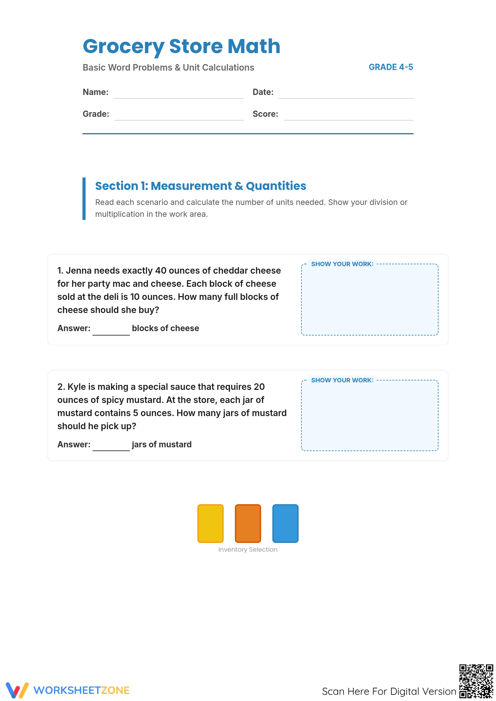 Grocery Store Math: Complete Grade 4-5 Word Problem Packet - Page 1