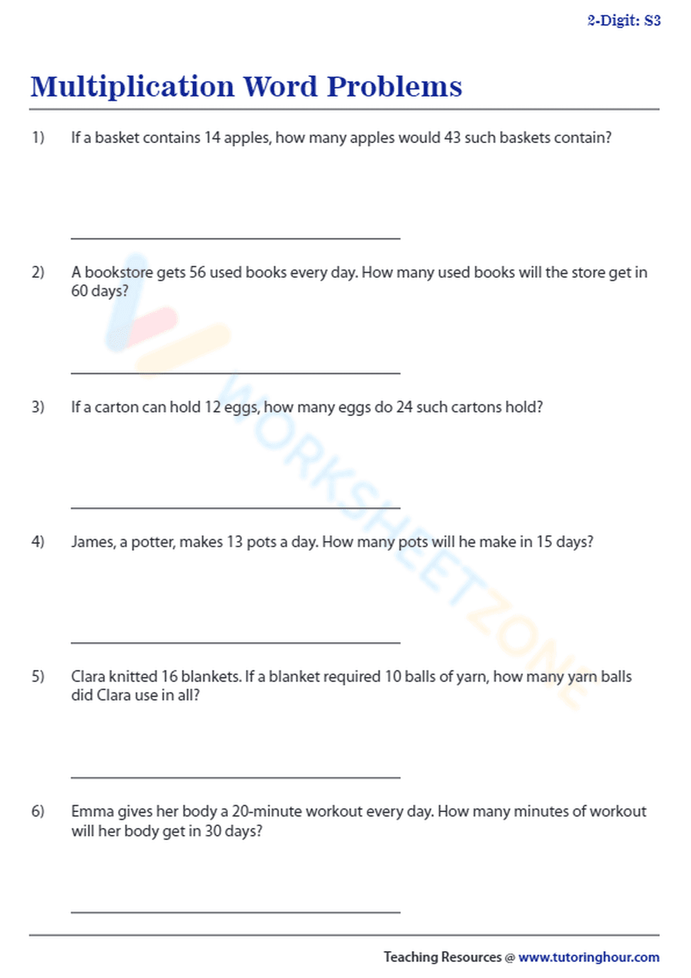 Real-World Multiplication Word Problems - Page 1
