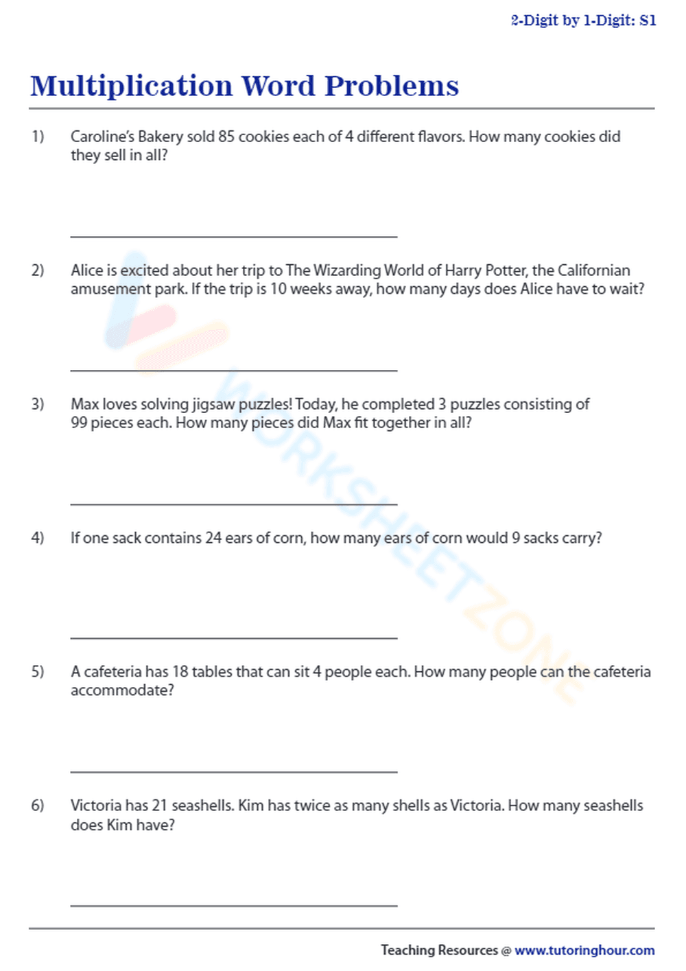 Multiplication Word Problems: Practice - Page 1