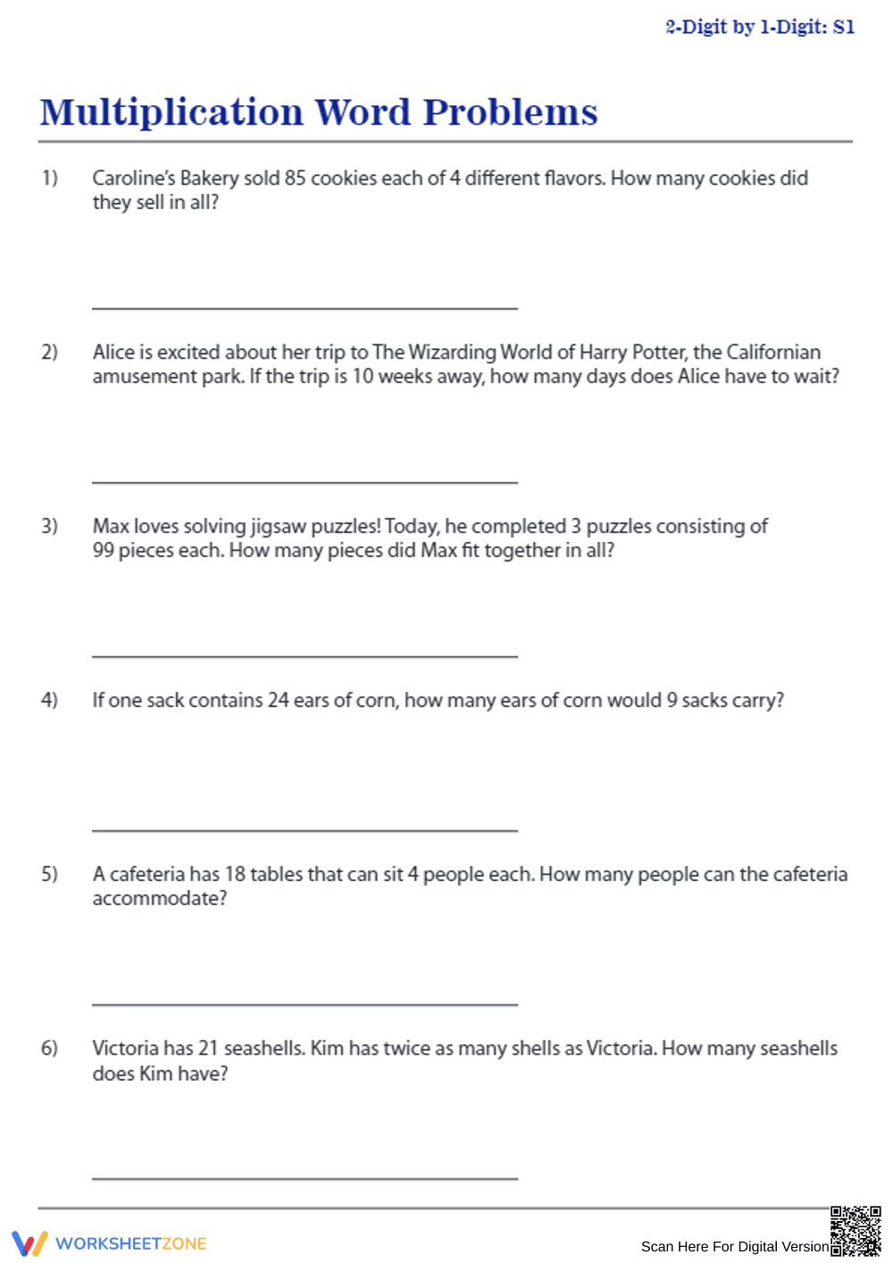 Multiplication Word Problems: Practice - Page 1