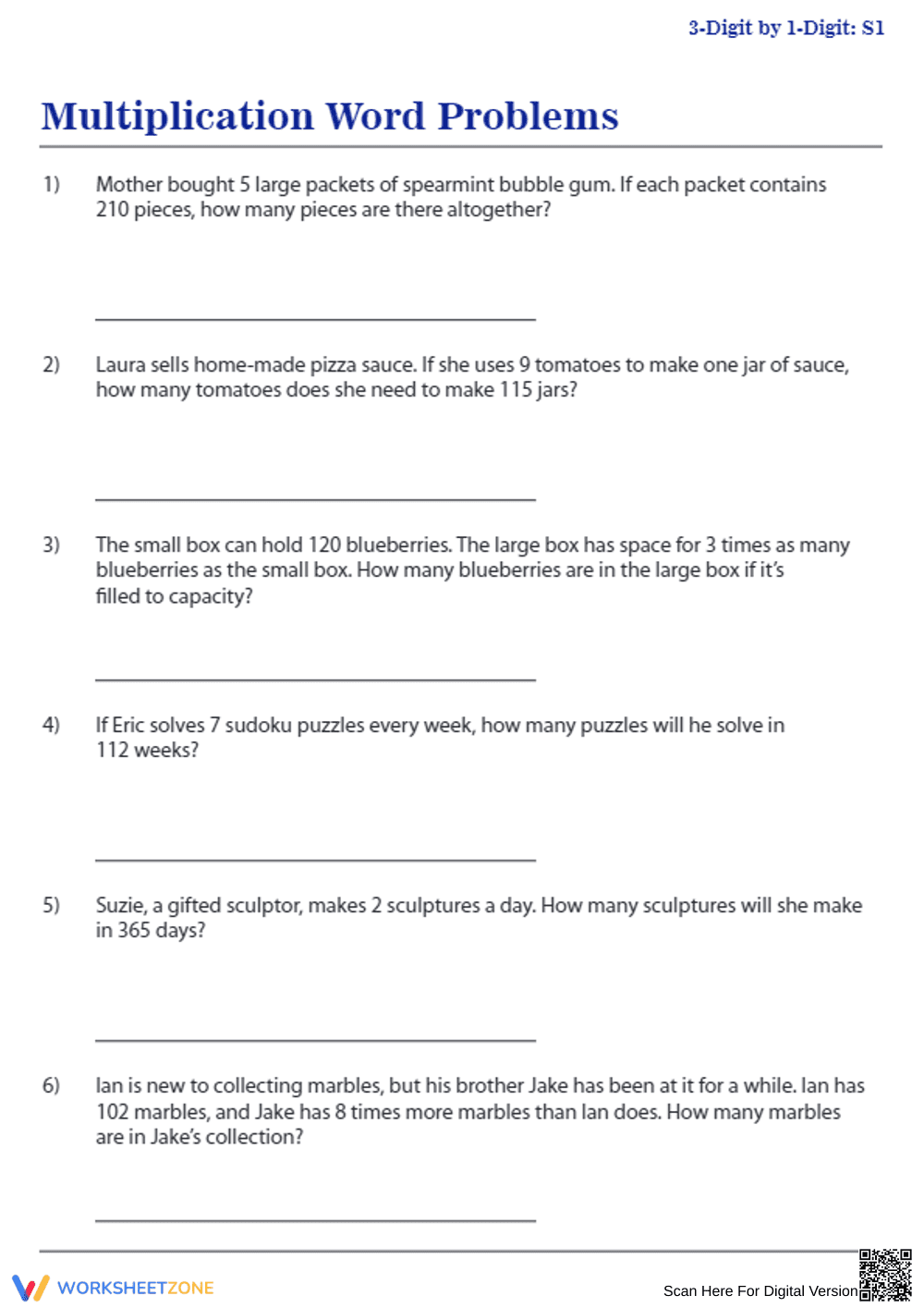 Strengthen Multiplication Skills With Word Problems - Page 1