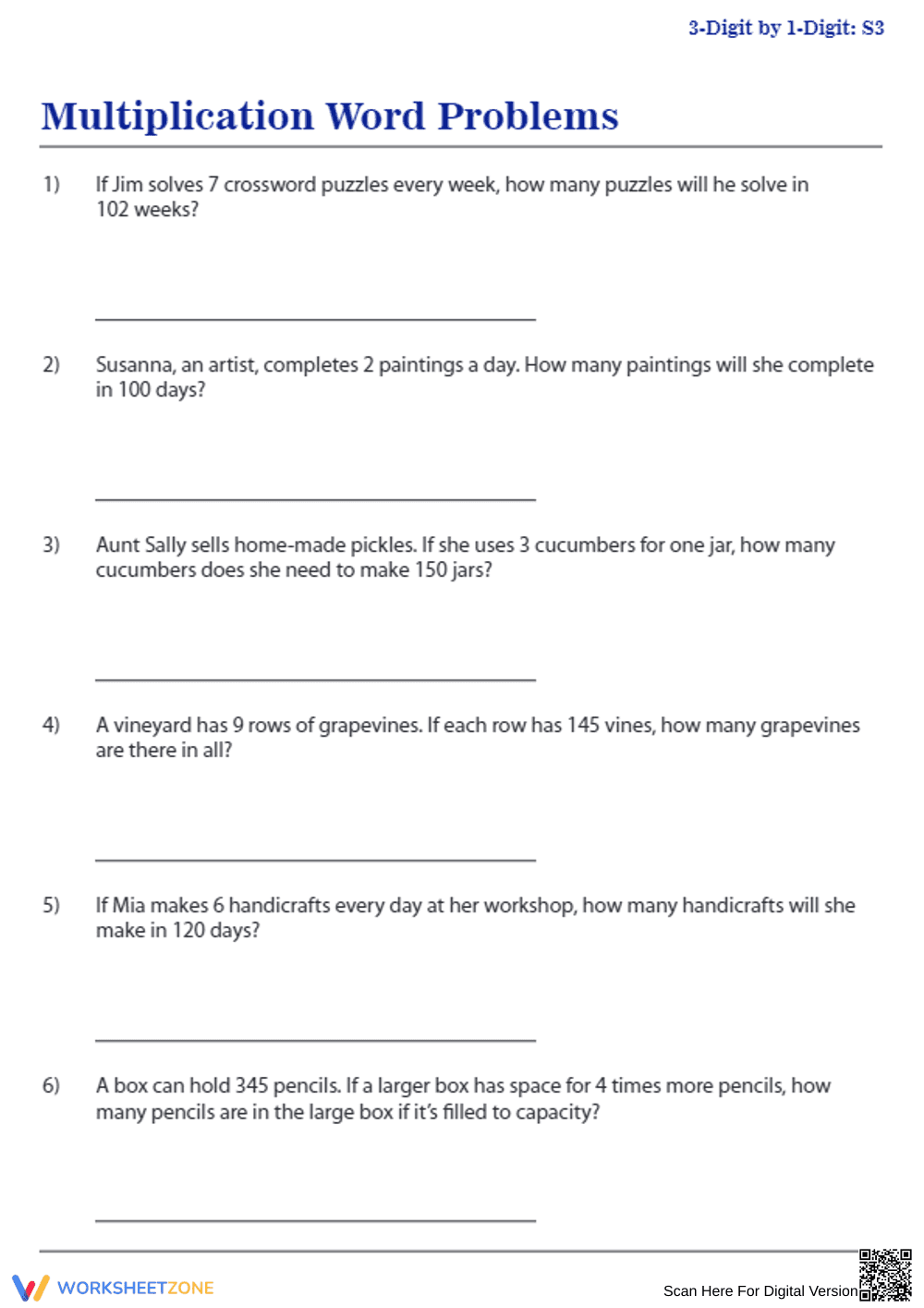 Multiplication Word Problems For Skills - Page 1