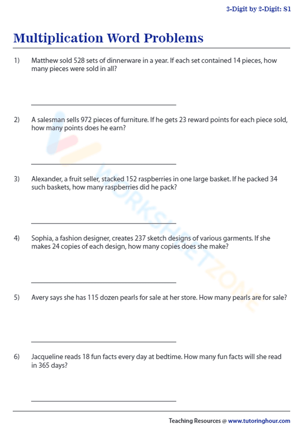 Advanced Multiplication Word Problems Challenges - Page 1