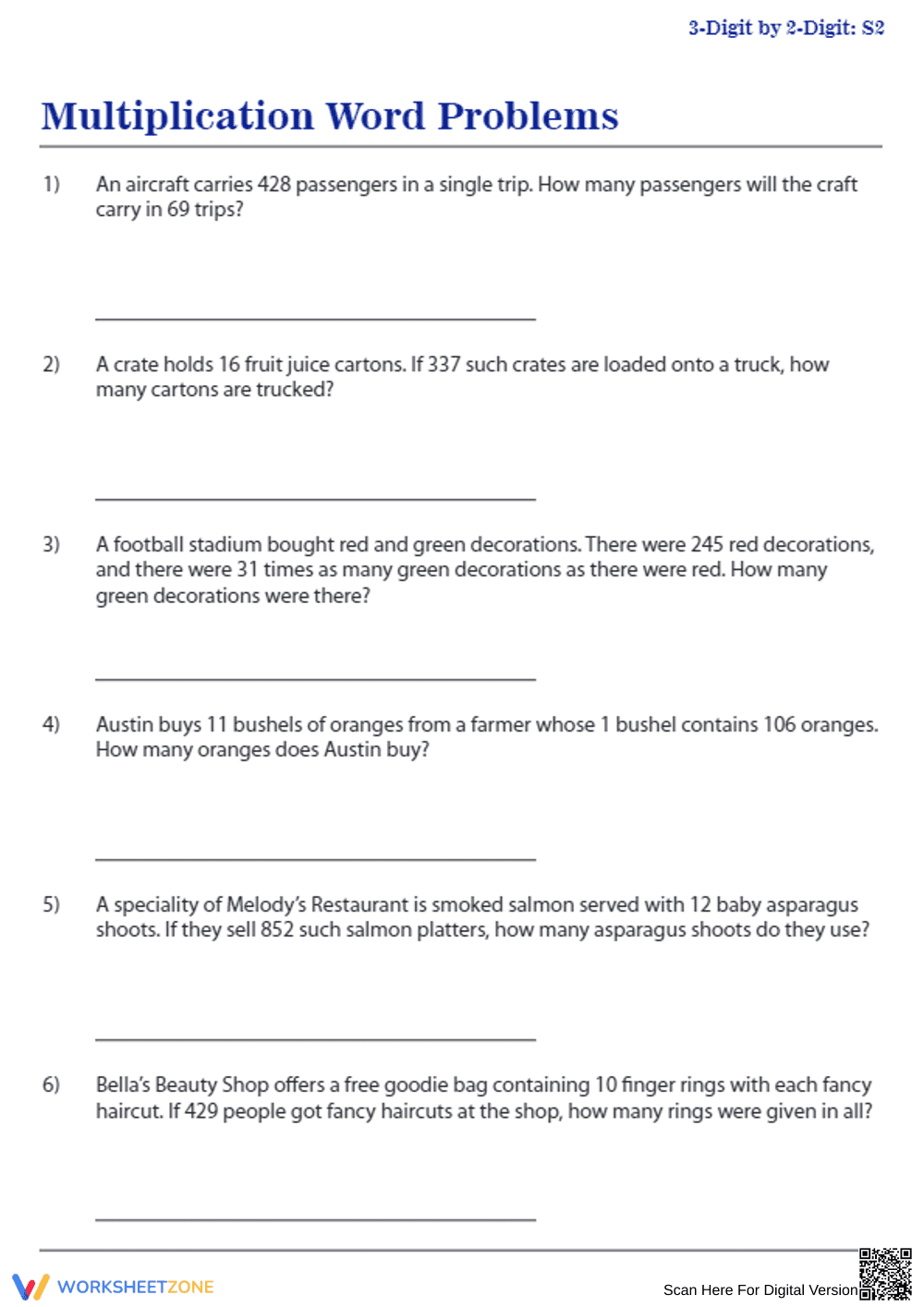 Word Problems To Practice Multiplication - Page 1