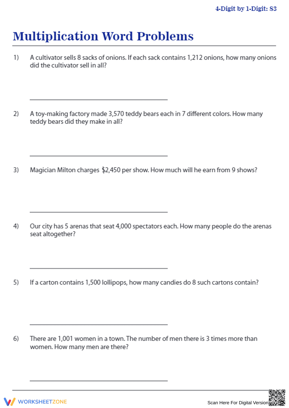Multiplication Word Problems To Deepen Skills - Page 1