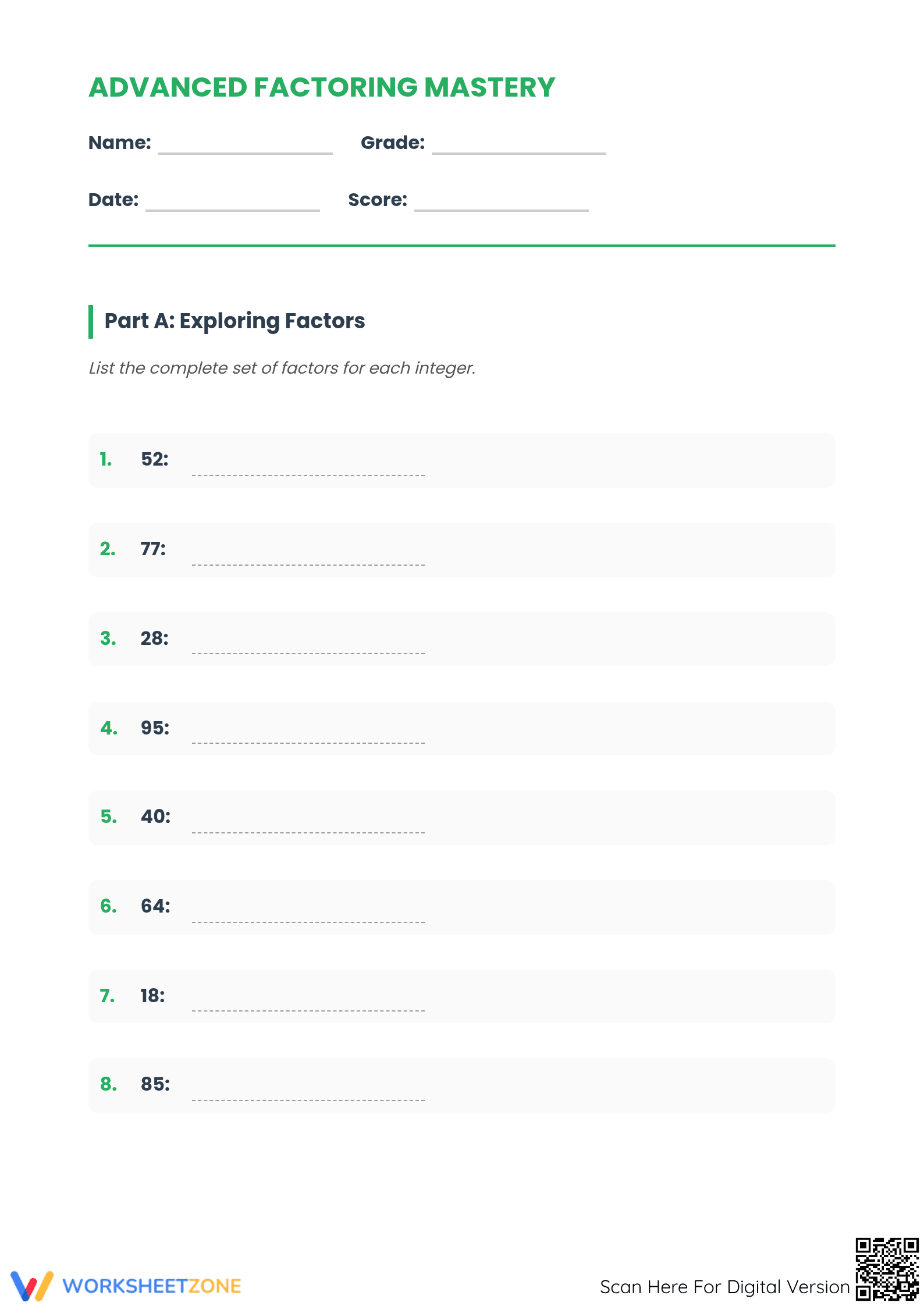 Essential Factoring Mastery Worksheet | Grade 7 Math - Page 1
