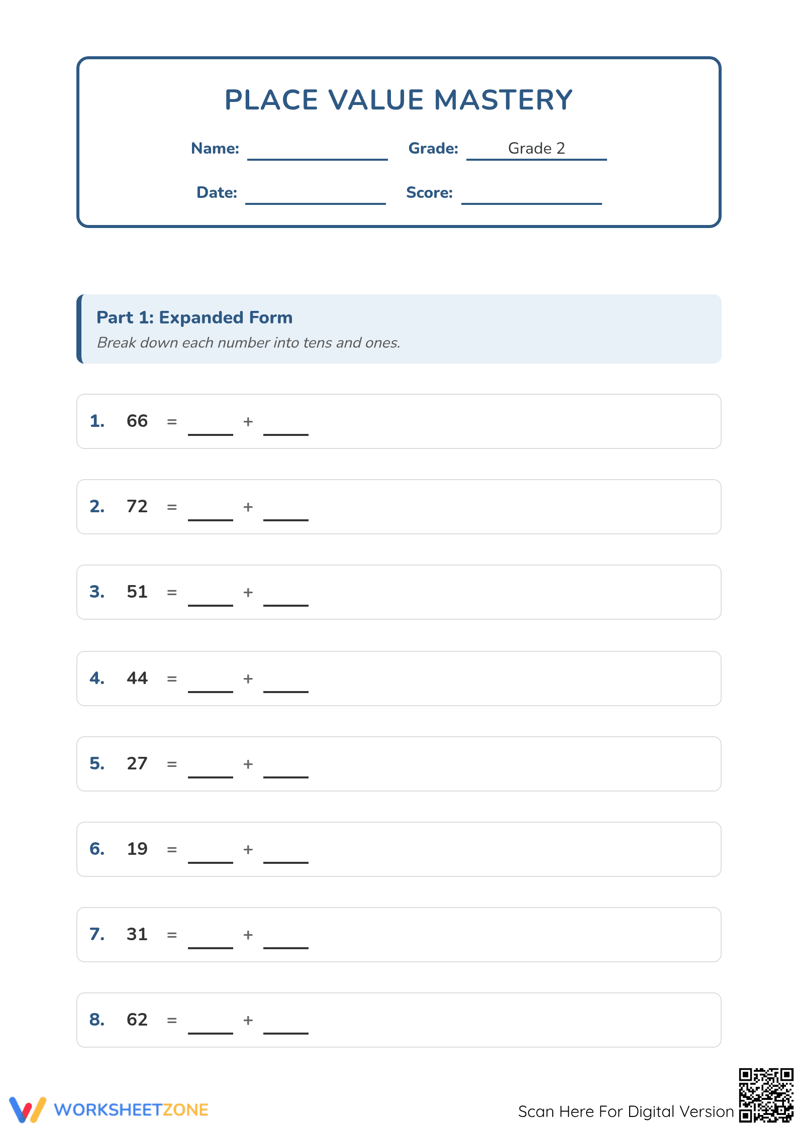 Essential Grade 2 Place Value Worksheet | Printable Math - Page 1