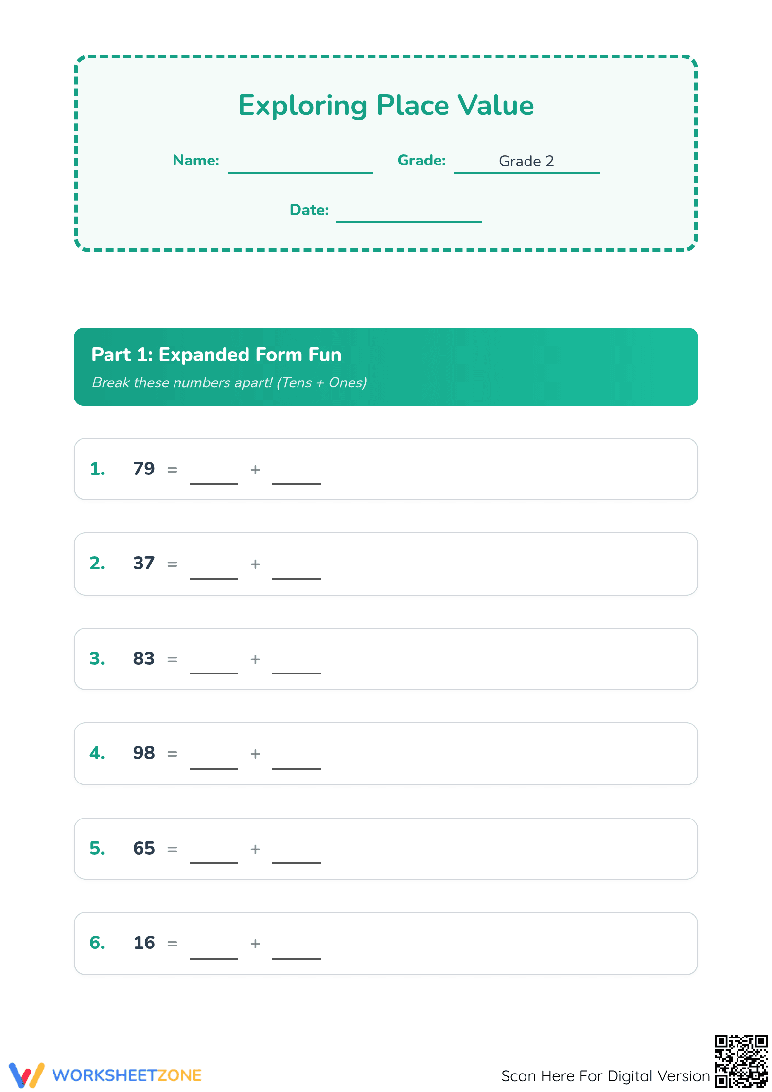 Printable Place Value Practice Worksheet | Grade 2 Math - Page 1