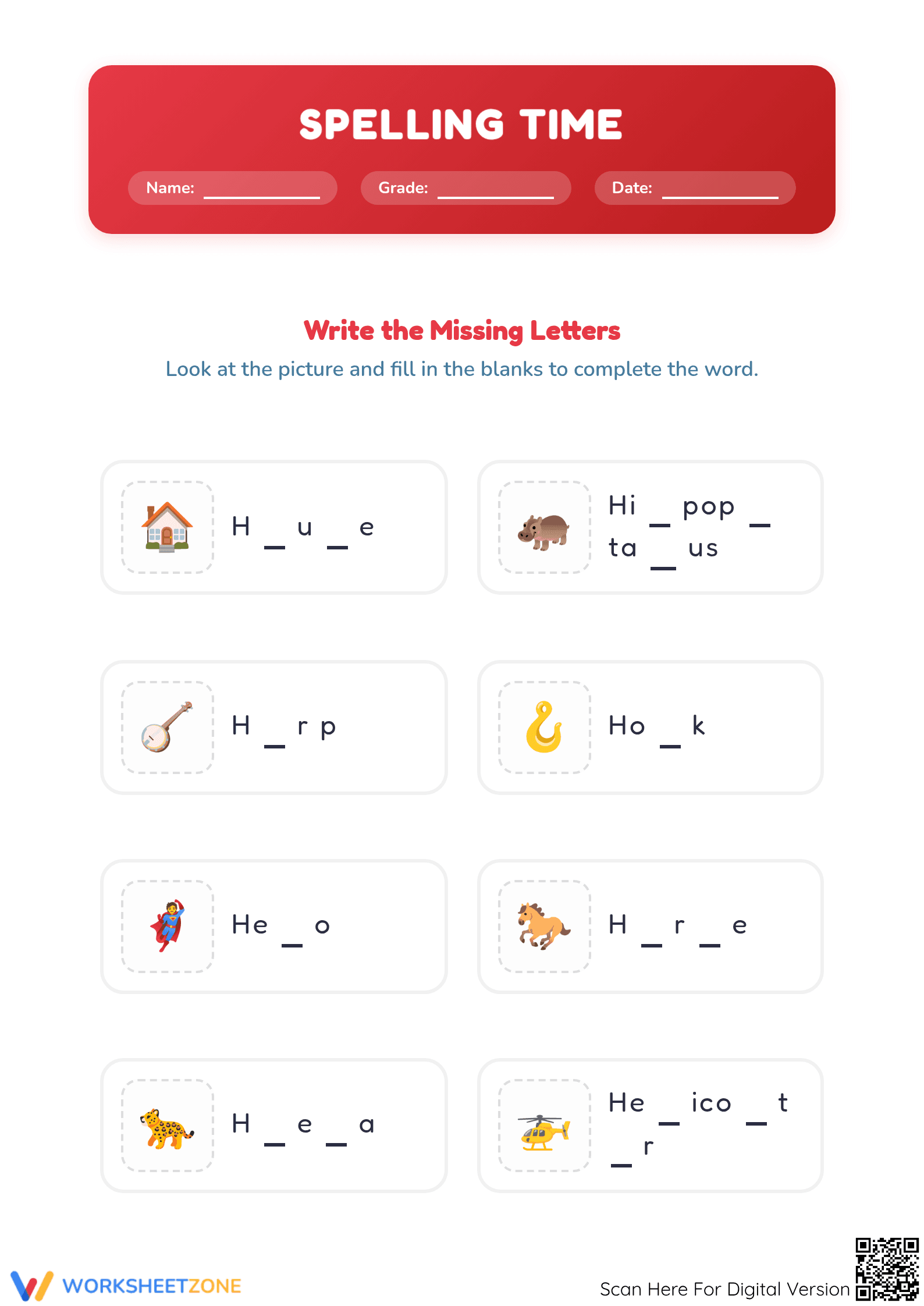 Essential Letter H Spelling Worksheet | Preschool ELA - Page 1