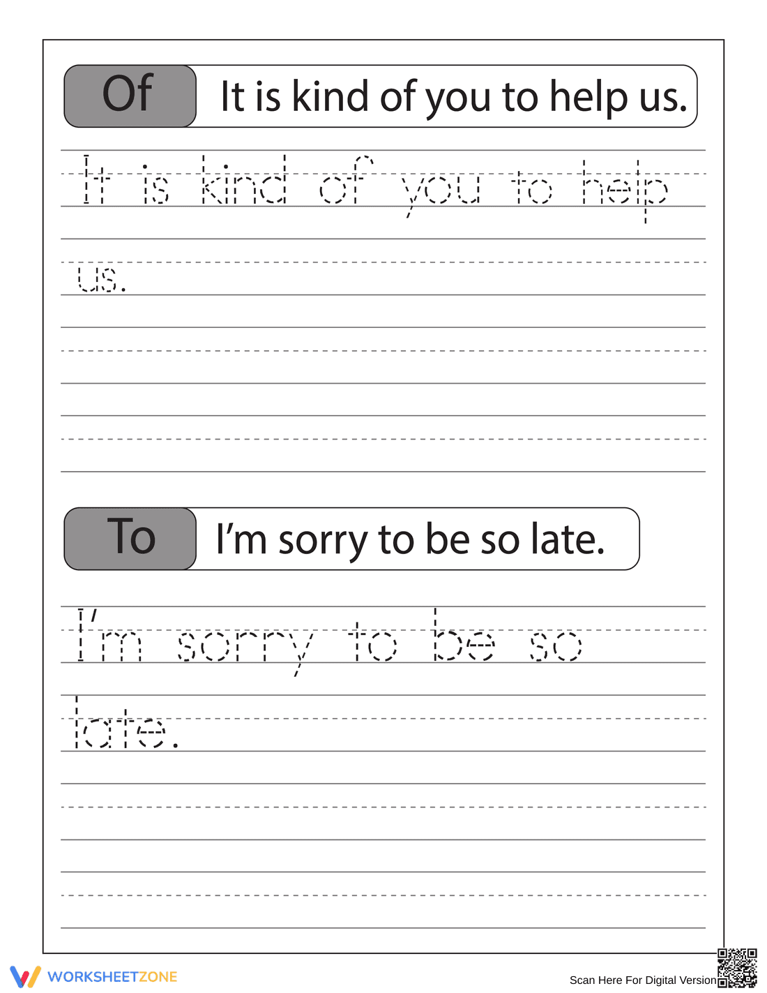 Tracing Sentences for Daily Practice - Page 1