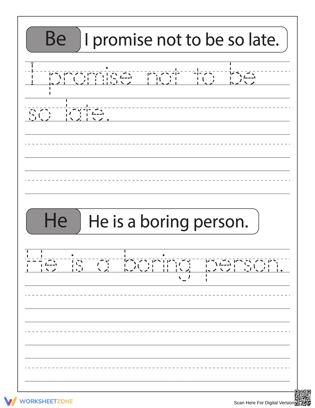 Sentence Tracing Practice Worksheet - Page 1