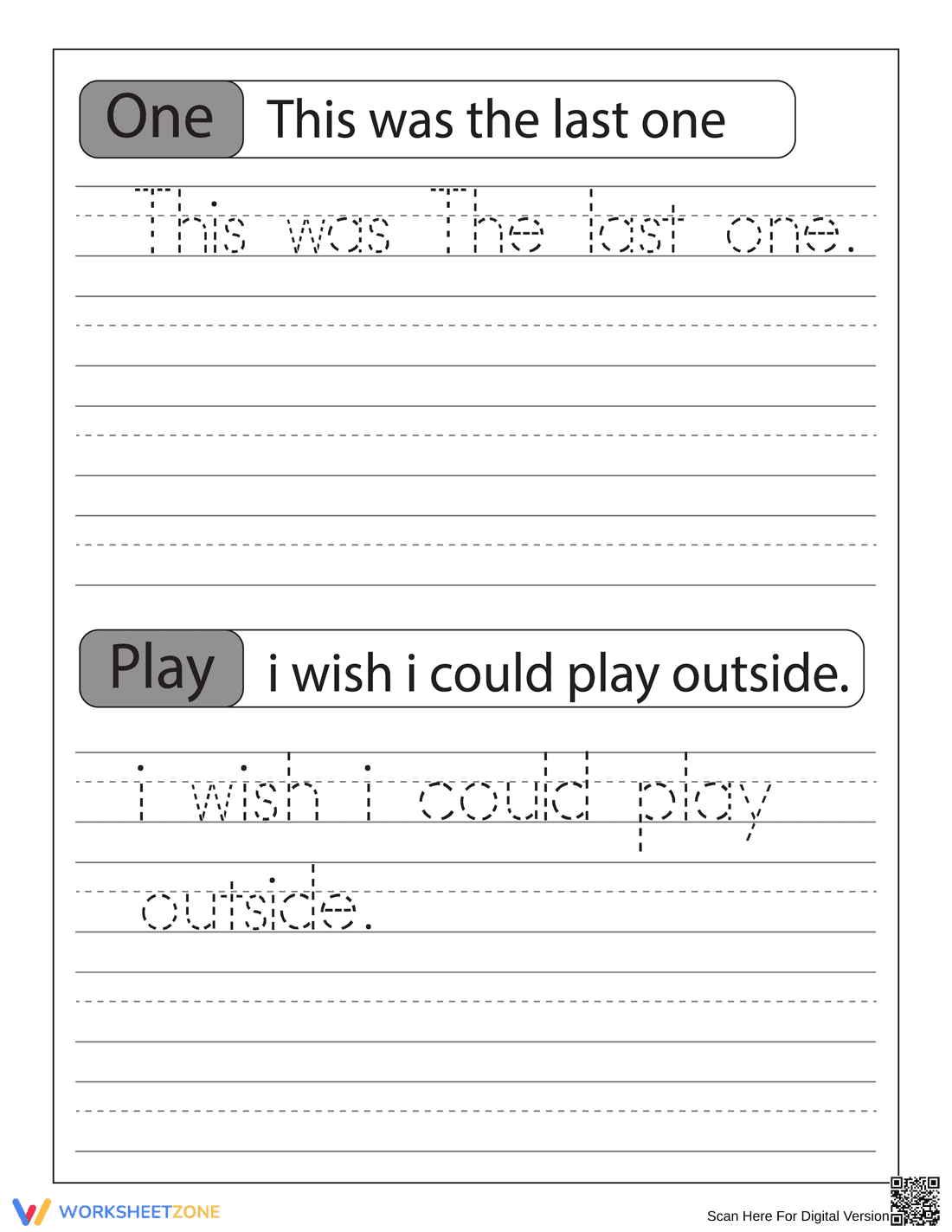 Practice Sentence Tracing with this Worksheet - Page 1