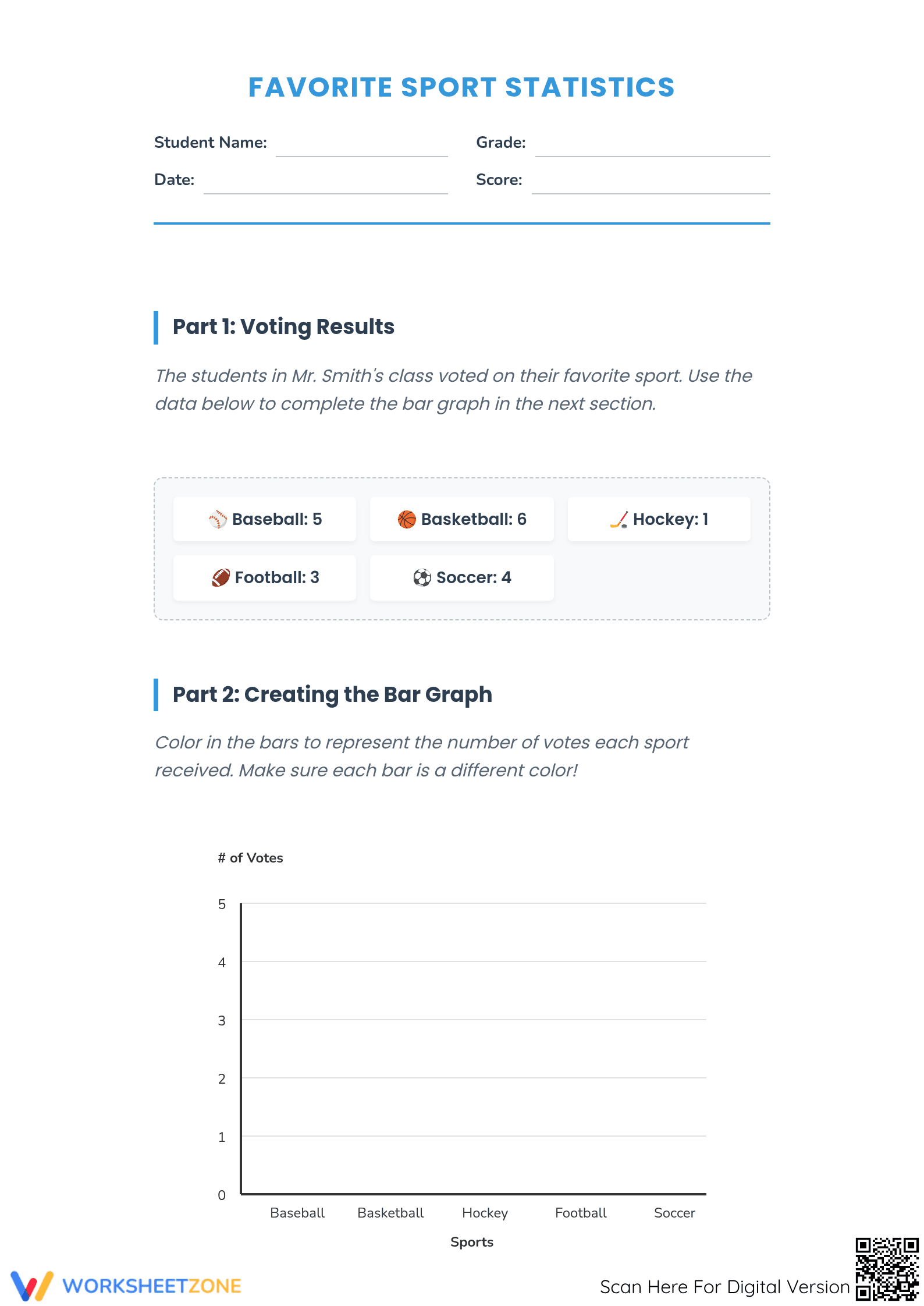 Essential Bar Graphing: Favorite Sports (Grades 4-6) - Page 1