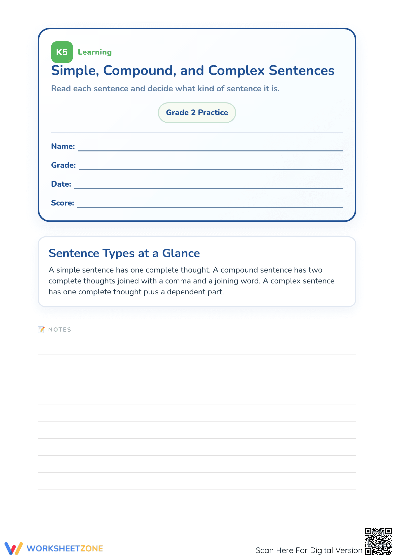 Essential Sentence Structure Worksheet | Grade 2 ELA - Page 1