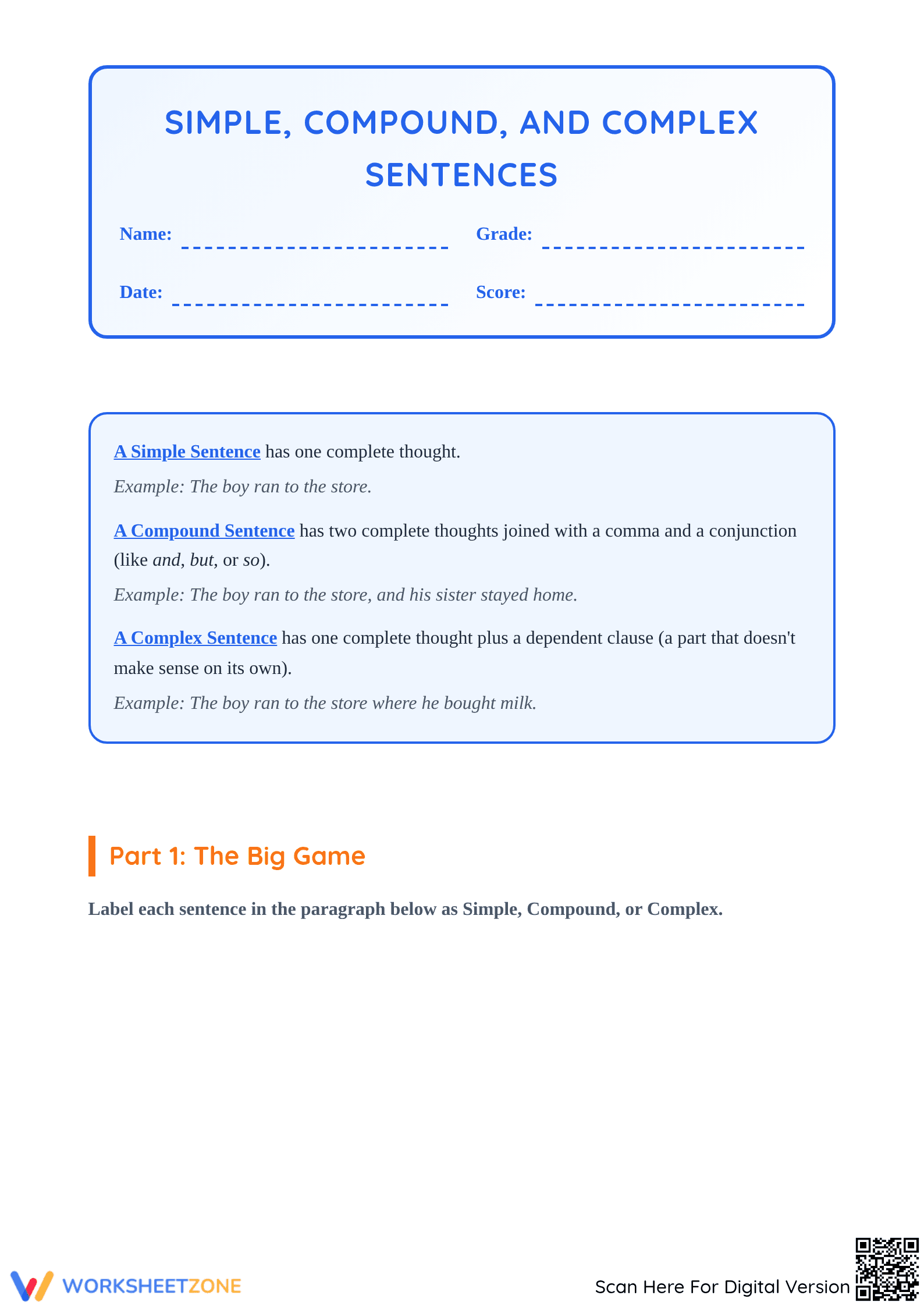 Printable Grade 2 Sentence Structure Worksheet | Aligned - Page 1