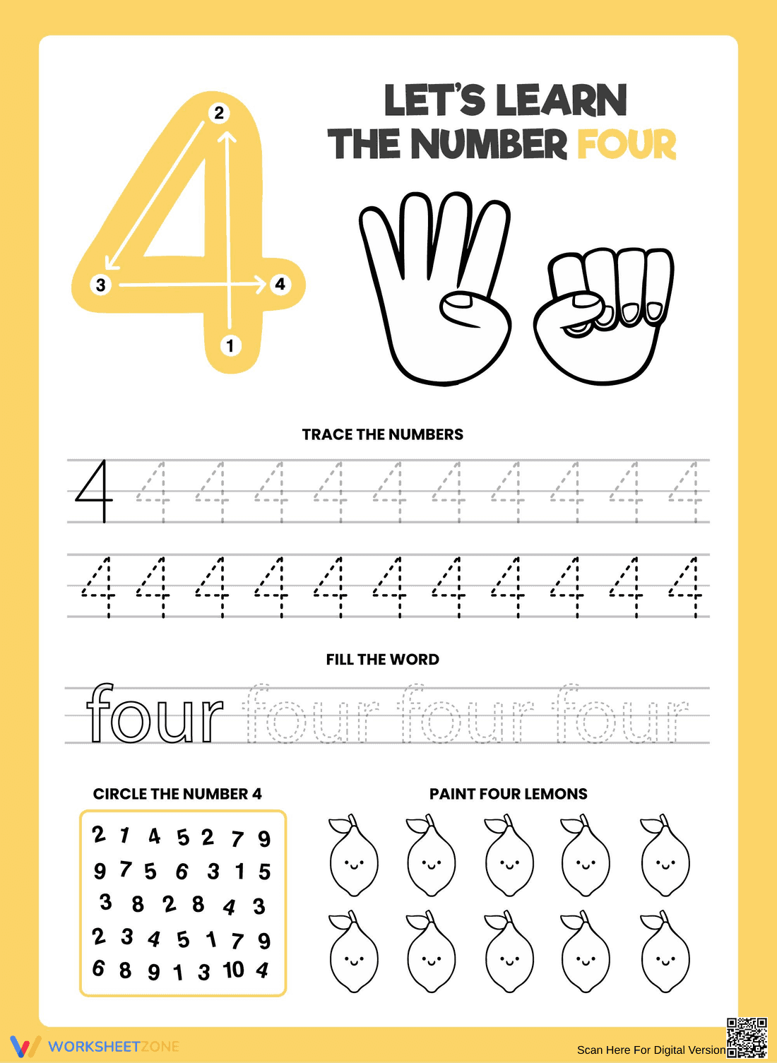 Learn the Number 4: Tracing, Counting & Fun Activities - Page 1