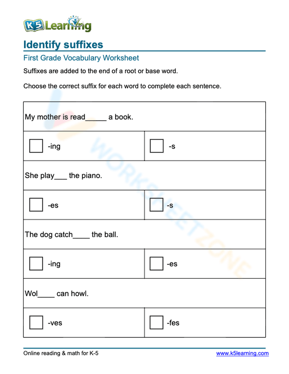 Identify suffixes 1 - Page 1
