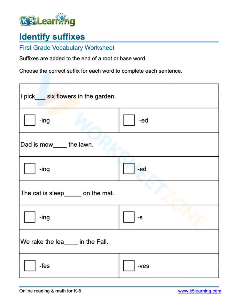 Identify suffixes 2 - Page 1