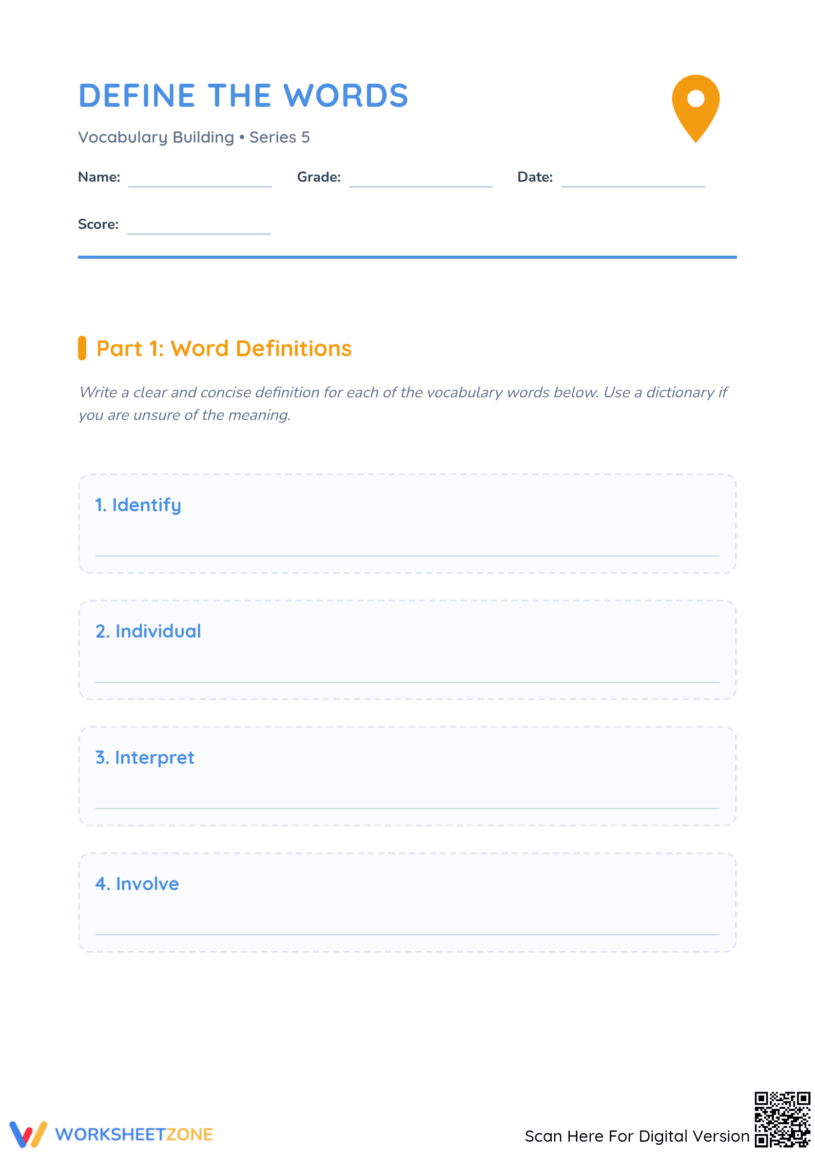 Essential Vocabulary Worksheet | Grade 3-5 ELA Practice - Page 1