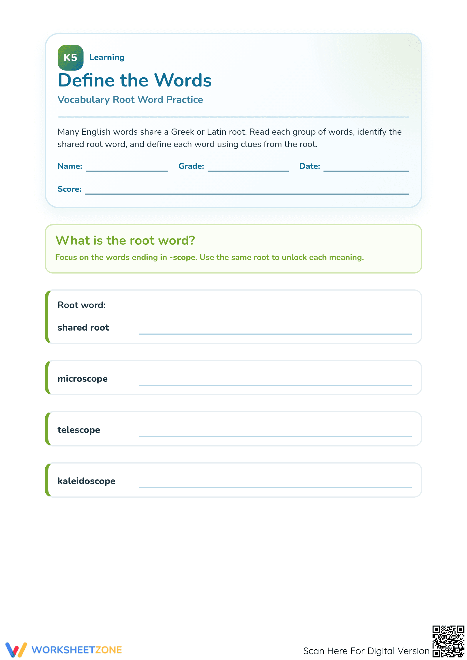 Greek and Latin Roots Worksheet | Grade 3-5 Essential - Page 1