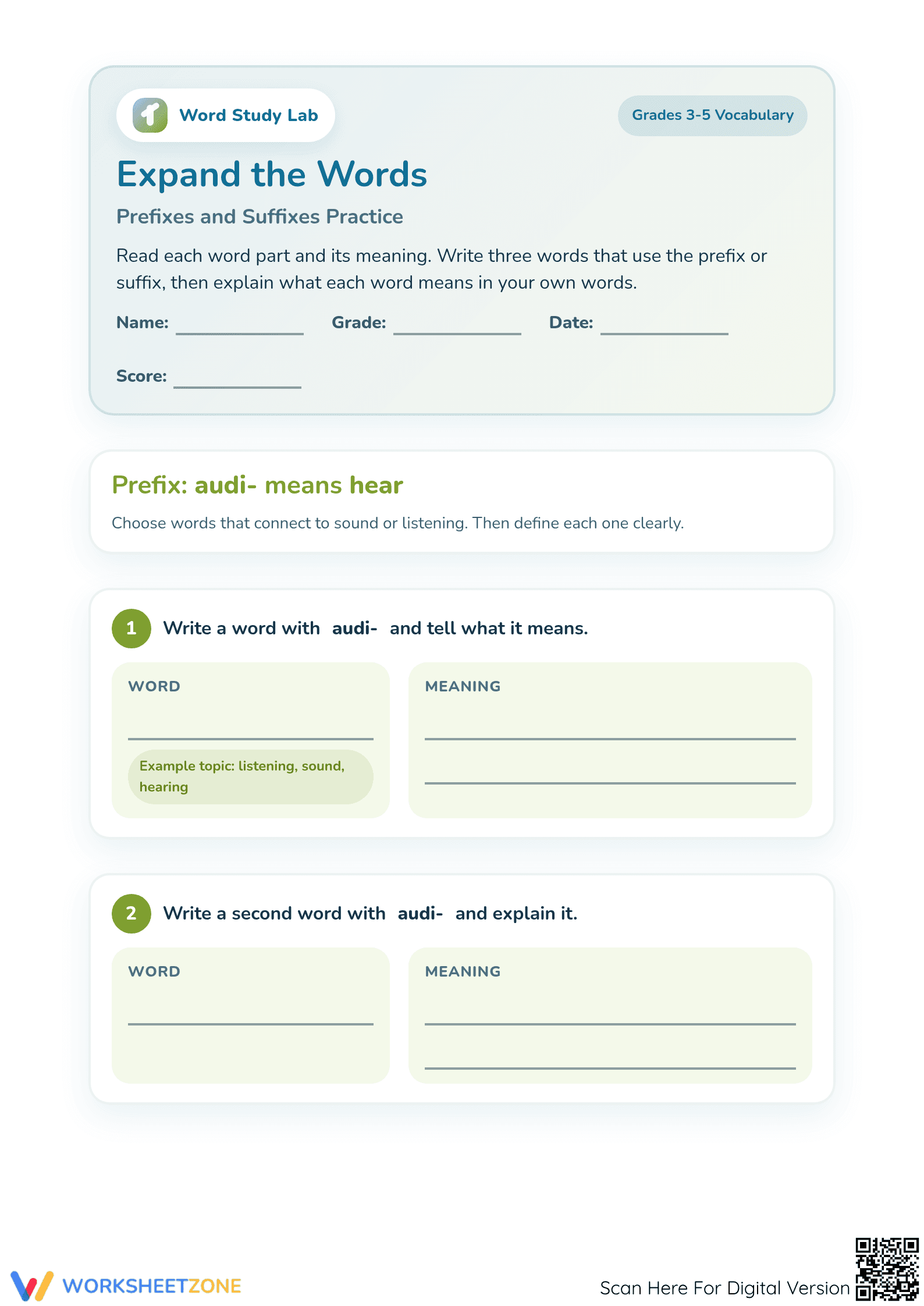 Expand the Words: Essential Affixes Worksheet | Grade 4 - Page 1