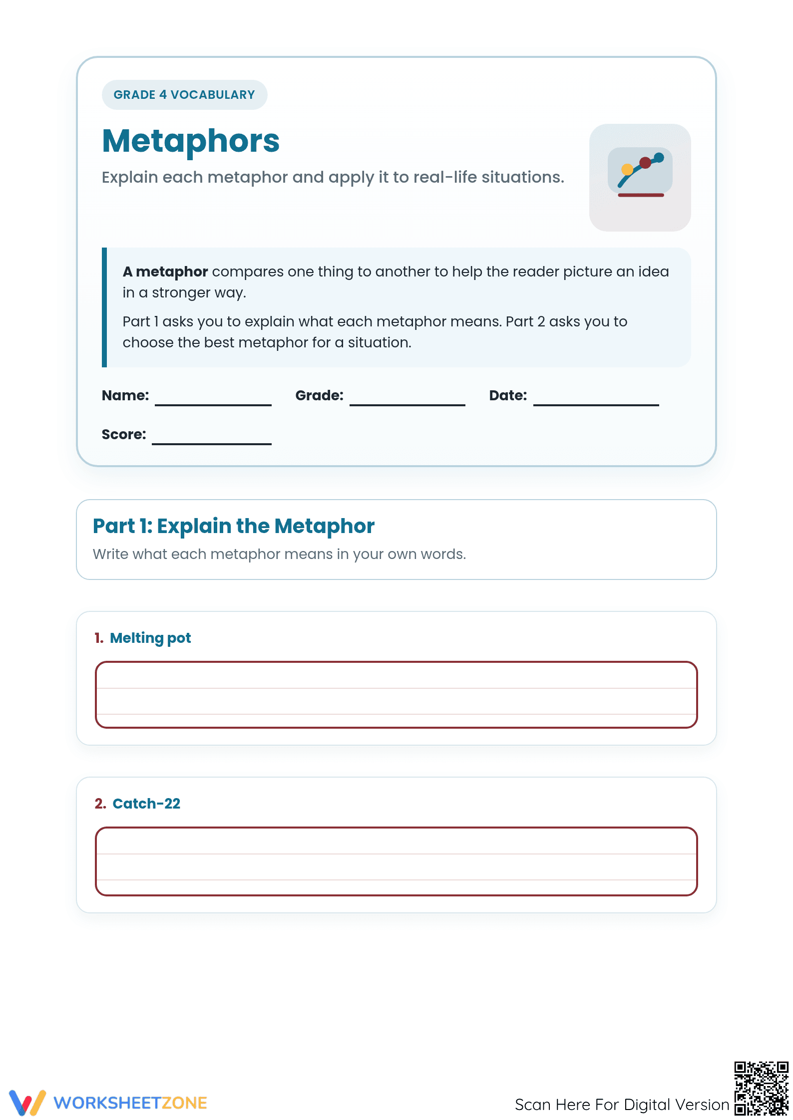 Essential Metaphors Worksheet | Grade 4 ELA Practice - Page 1