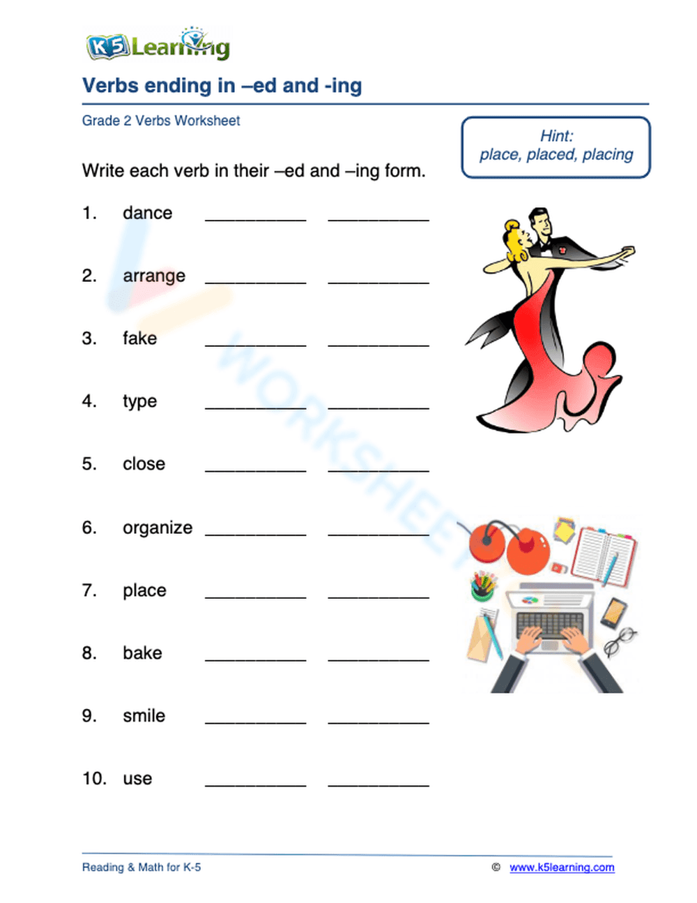 Verbs ending in “ed” and “ing” 3 - Page 1