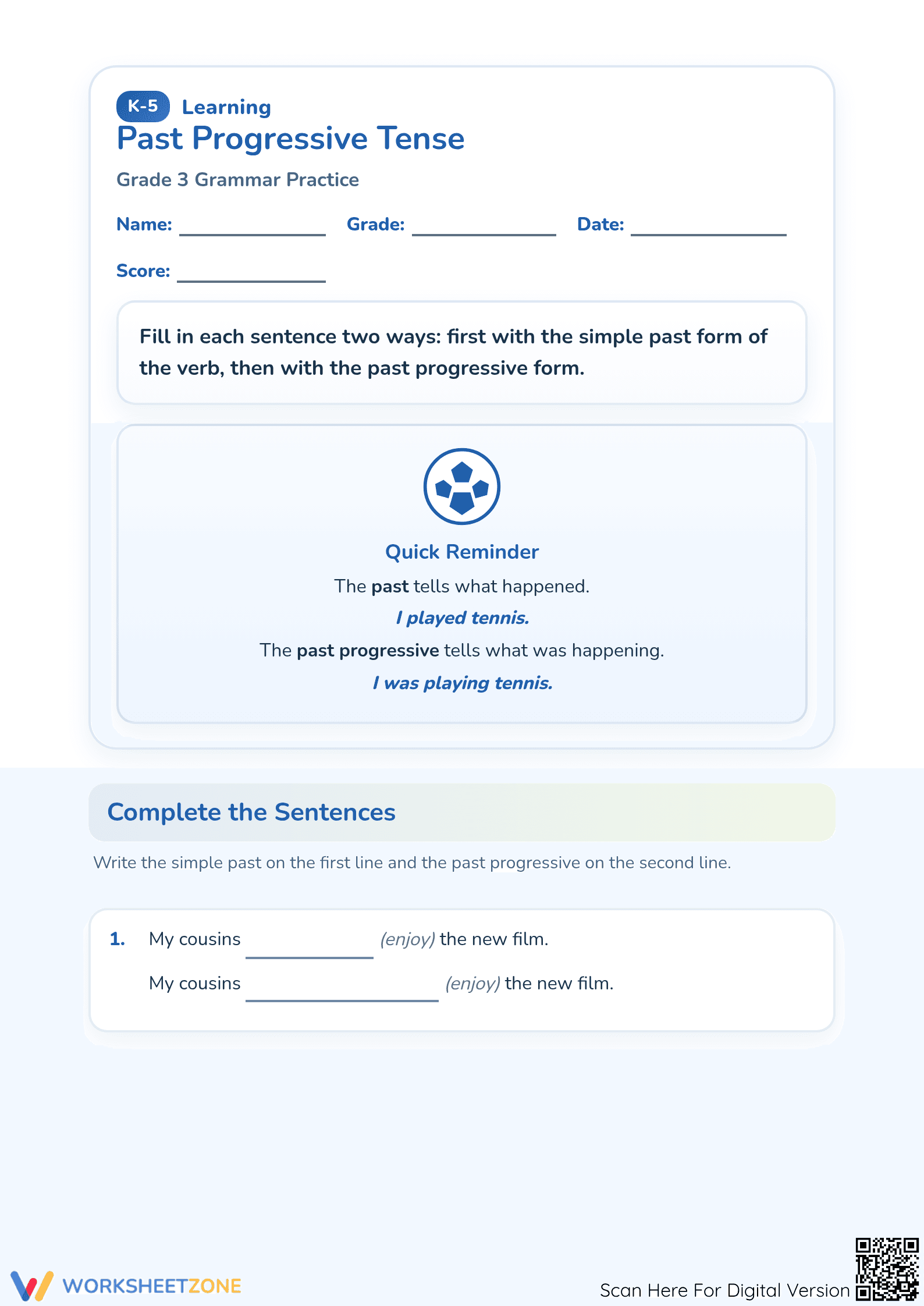 Past Progressive Tense Practice | Grade 3 Essential - Page 1