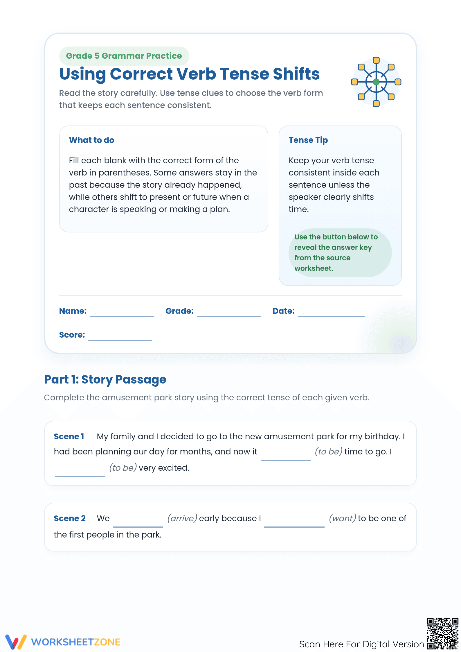 Grade 5 Verb Tense Shifts | Essential Printable Worksheet - Page 1