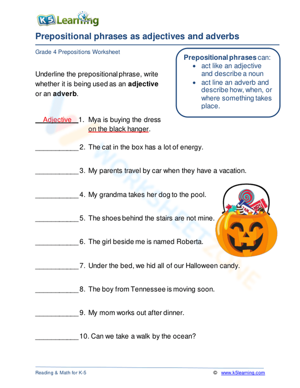 Prepositional phrases as adjectives and adverbs 3 - Page 1