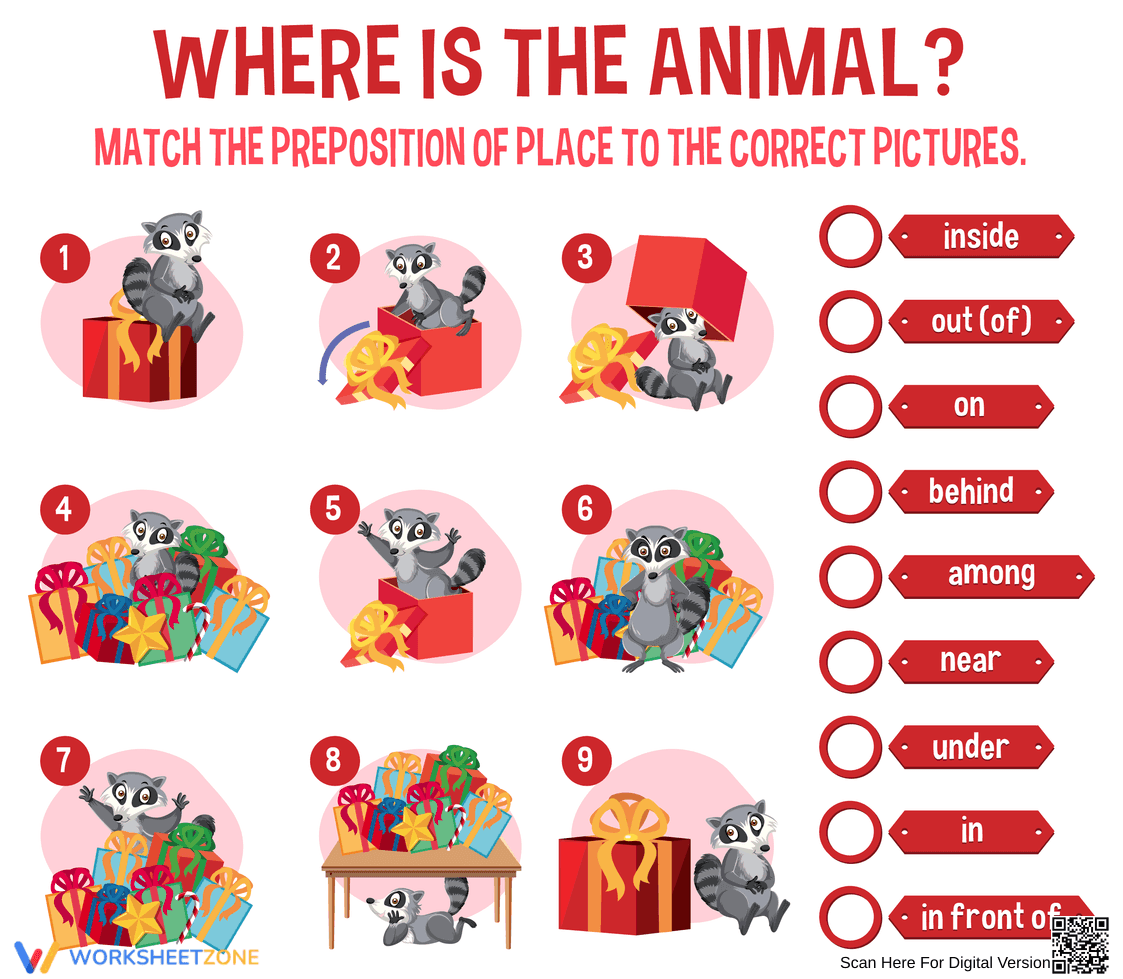 Printable Prepositions of Place Preschool Worksheet - Page 1