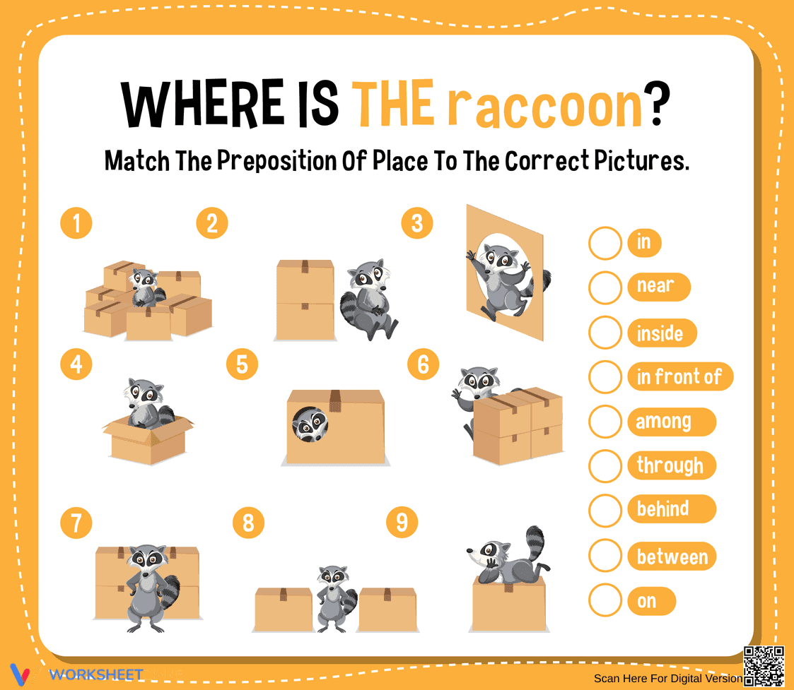 Printable Prepositions of Place Worksheet for Preschool - Page 1