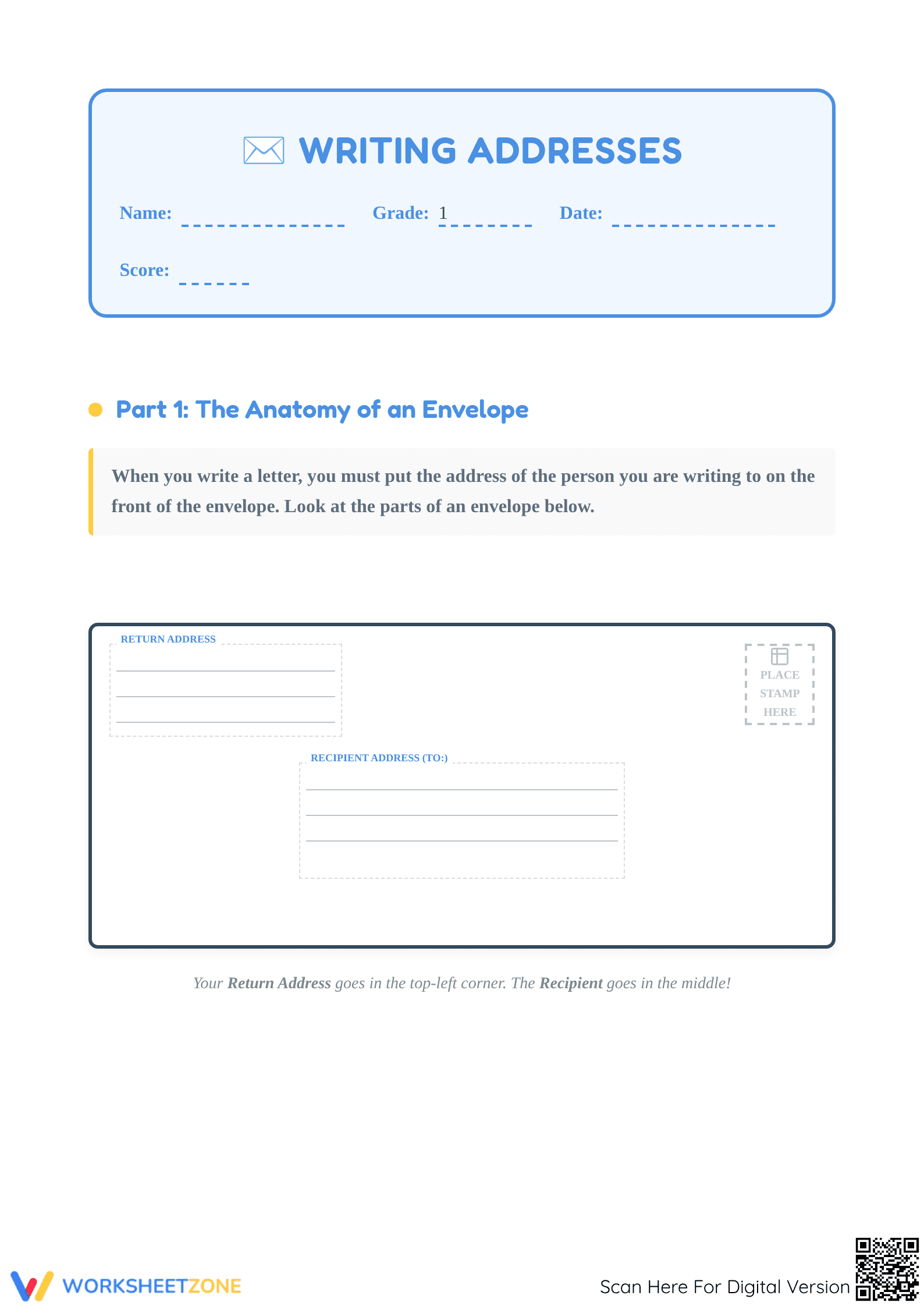 Writing Addresses Worksheet | Grade 1 Essential Guide - Page 1