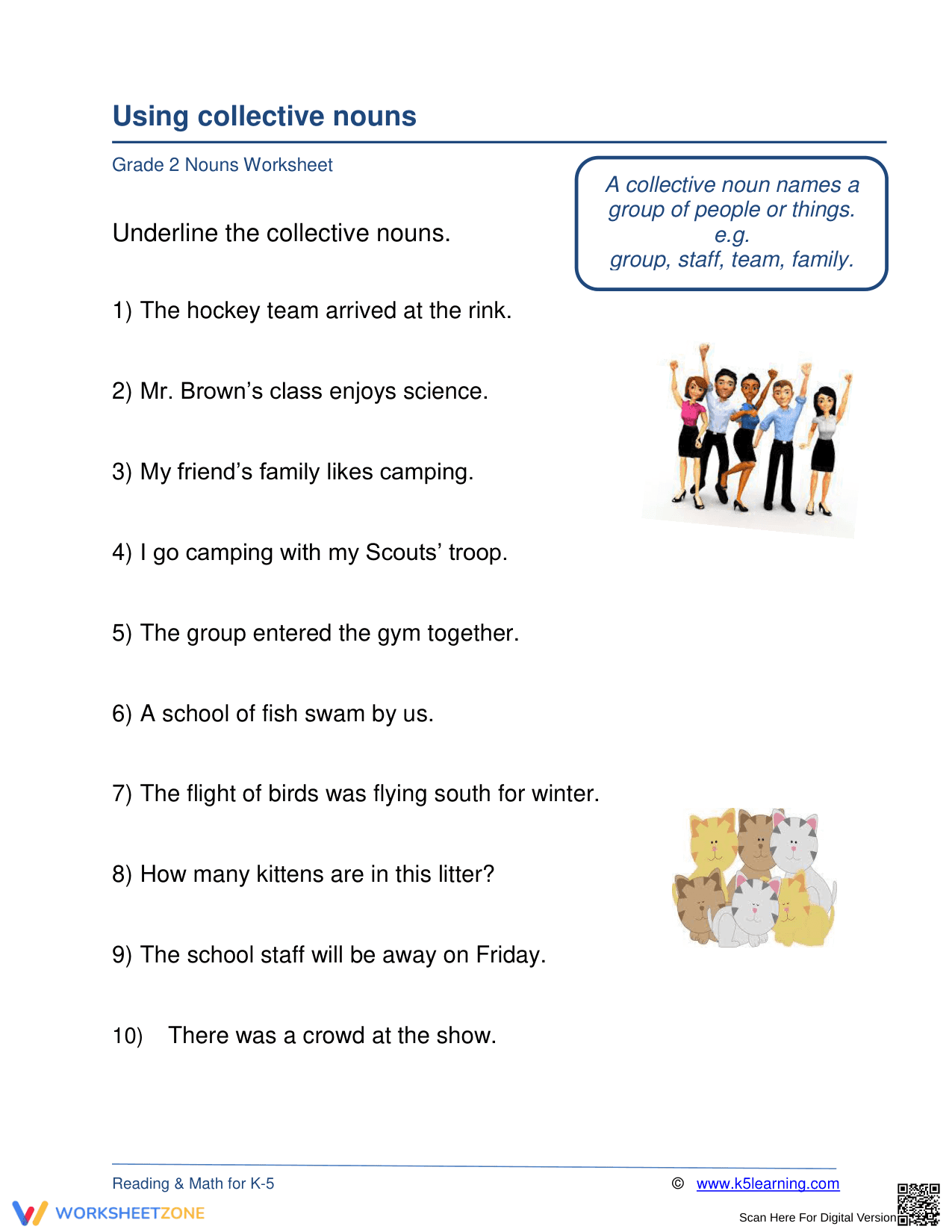 Collective Nouns Worksheet | Printable Grade 2 ELA - Page 1
