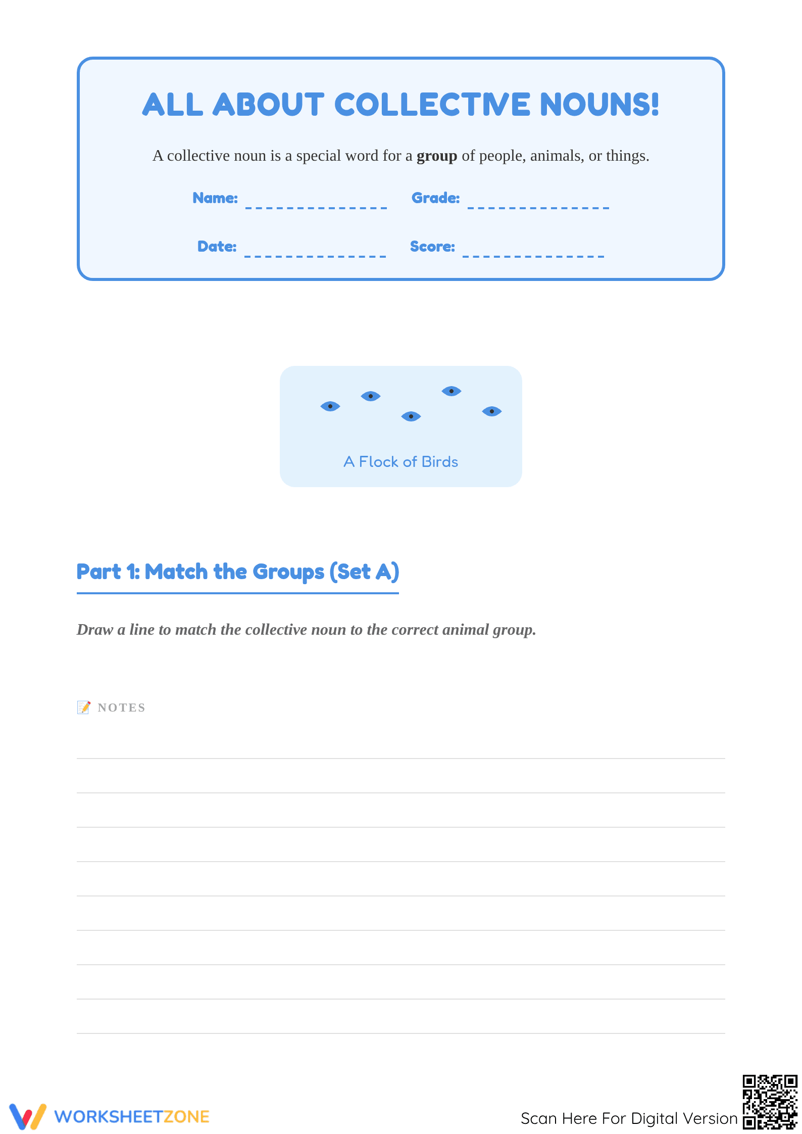 Essential Collective Nouns Worksheet | Grade 1 ELA - Page 1
