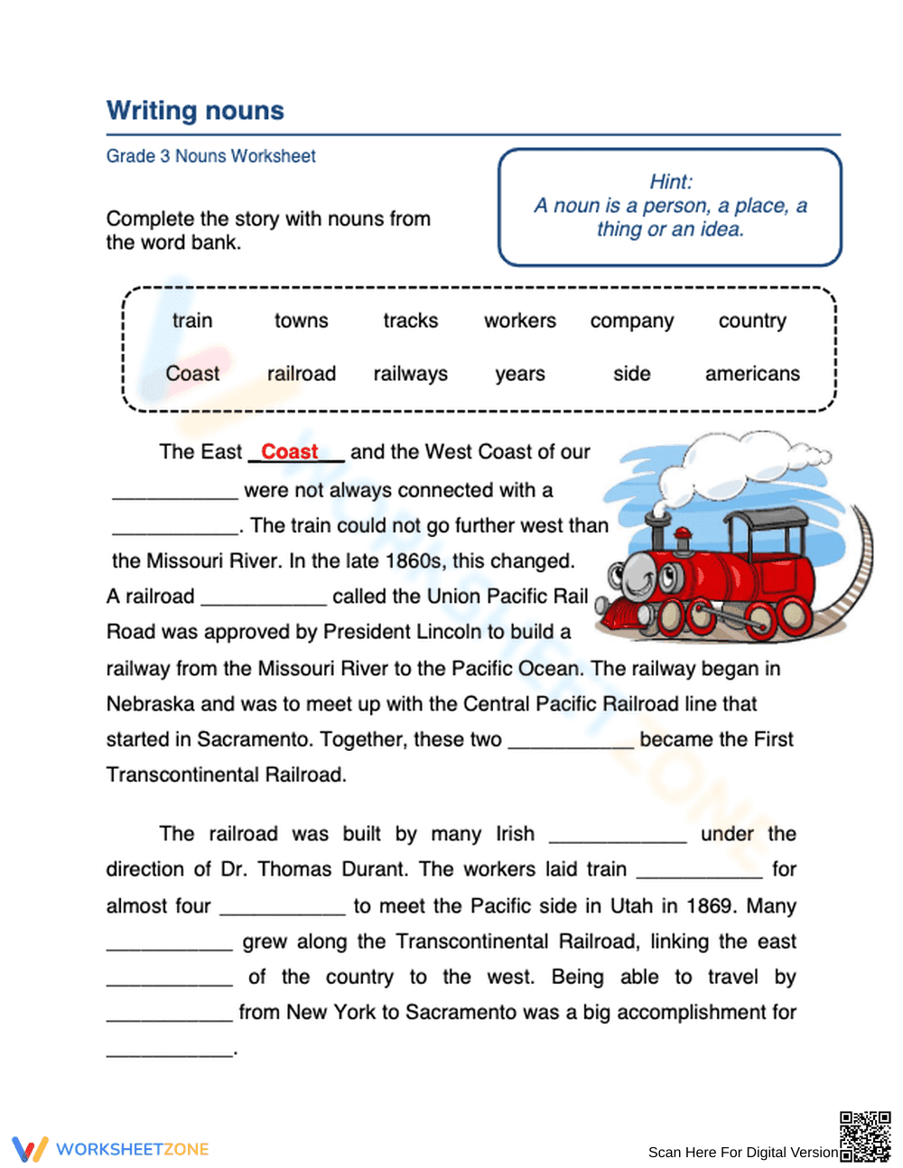 Grade 3 Nouns in Context — Printable No-Prep Worksheet - Page 1