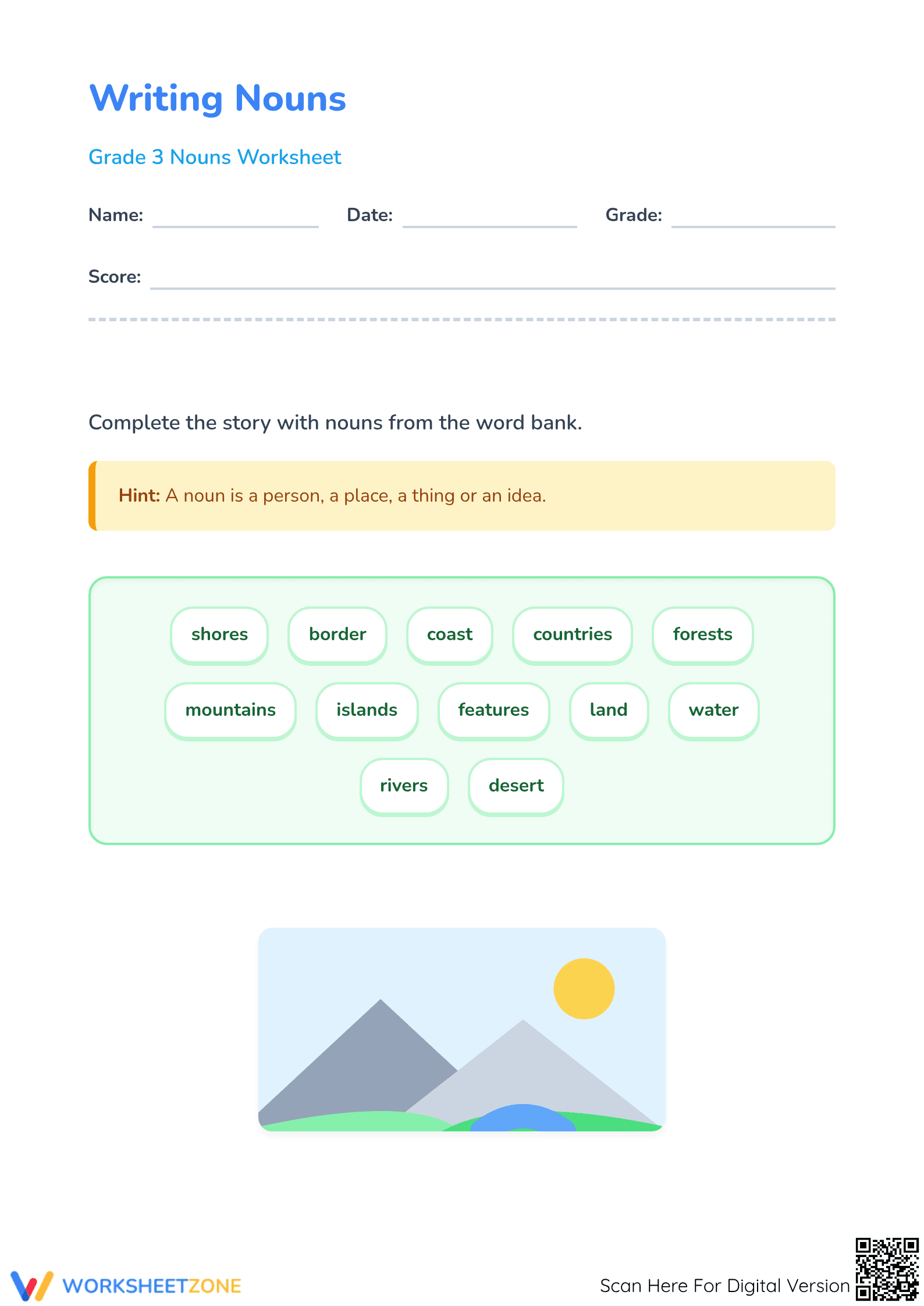 Essential Grade 3 Nouns Worksheet | Printable Practice - Page 1