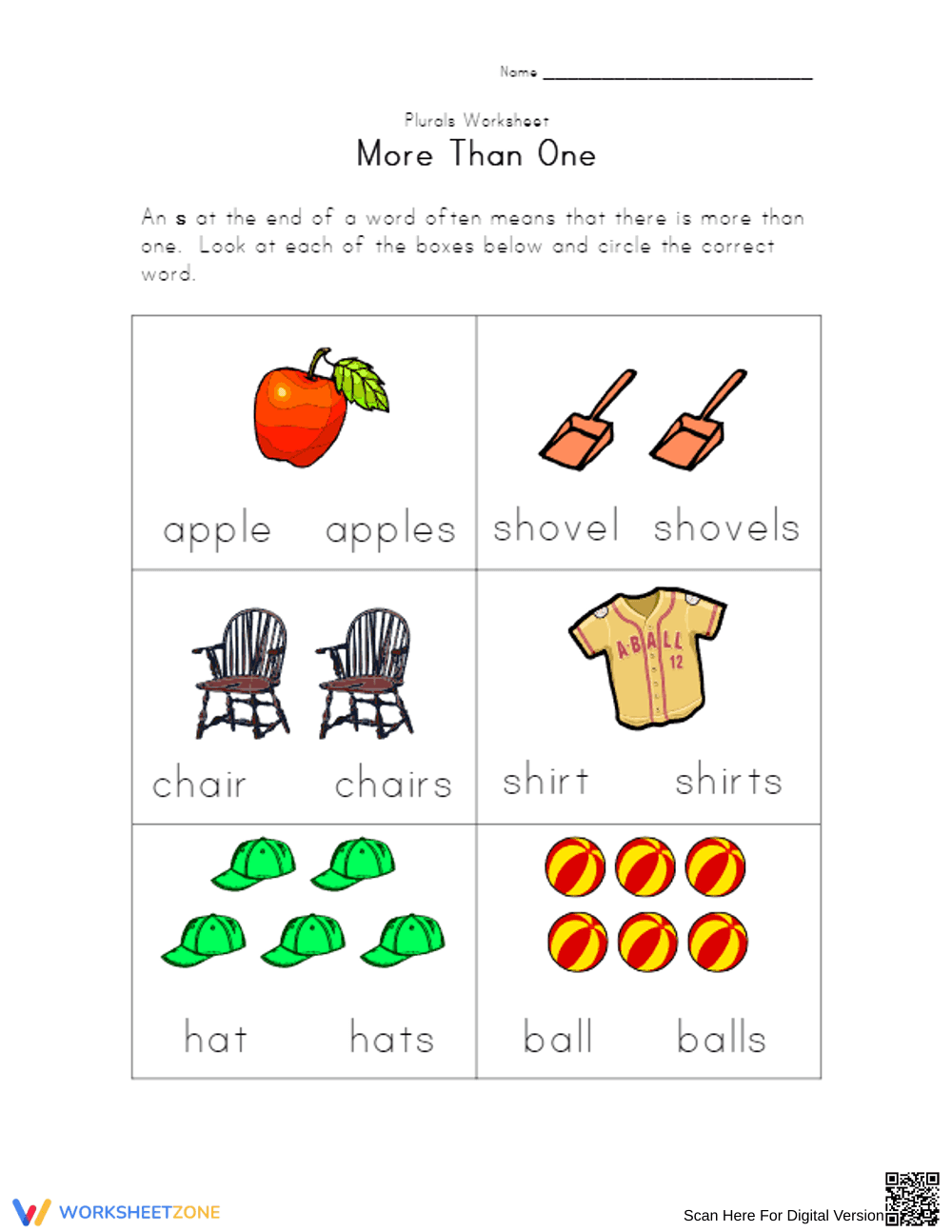 Grade Pre-K Plural Nouns — Printable No-Prep Worksheet - Page 1