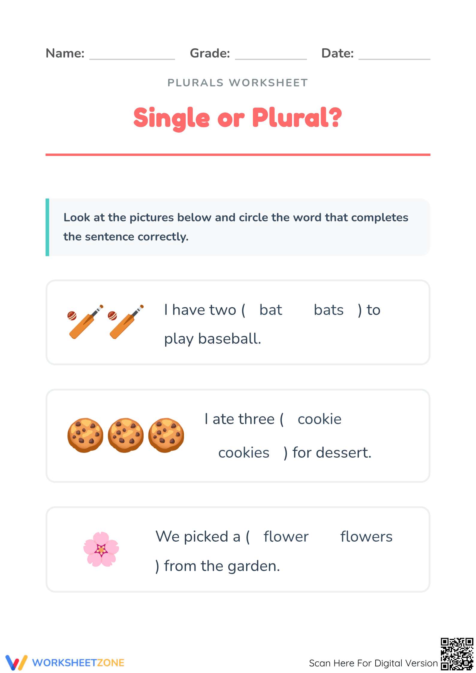 Preschool Singular and Plural Nouns | Essential Worksheet - Page 1