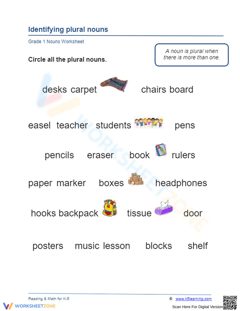 Identifying Plural Nouns Worksheet | Grade 1 Essential - Page 1