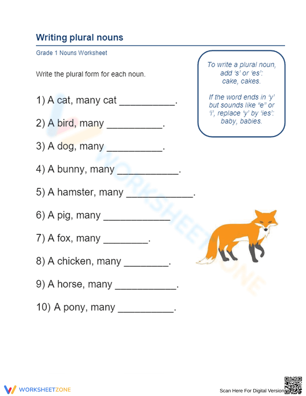 Writing Plural Nouns Worksheet | Grade 1 Essential - Page 1