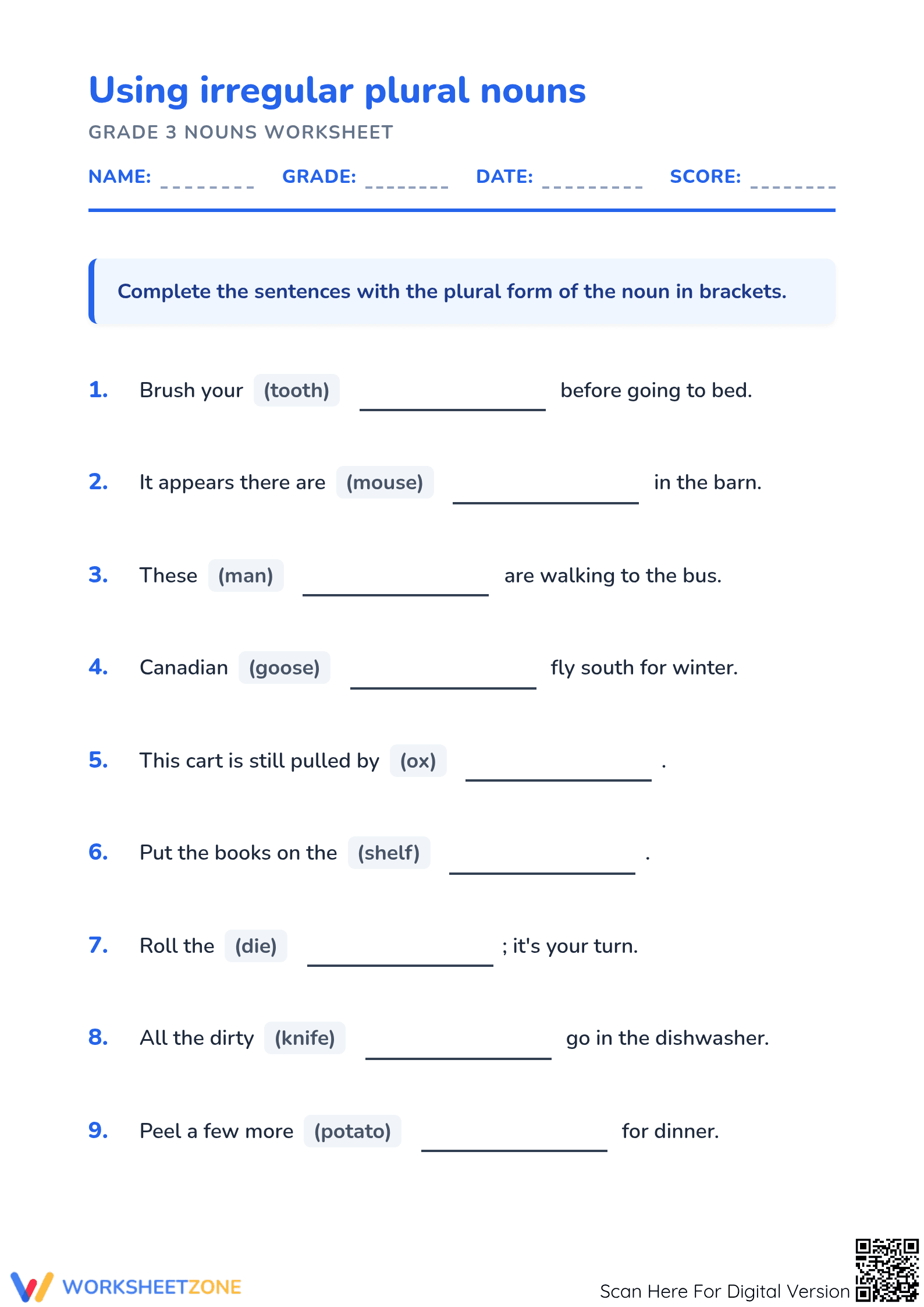 Irregular Plural Nouns Worksheet | Grade 3 Essential - Page 1