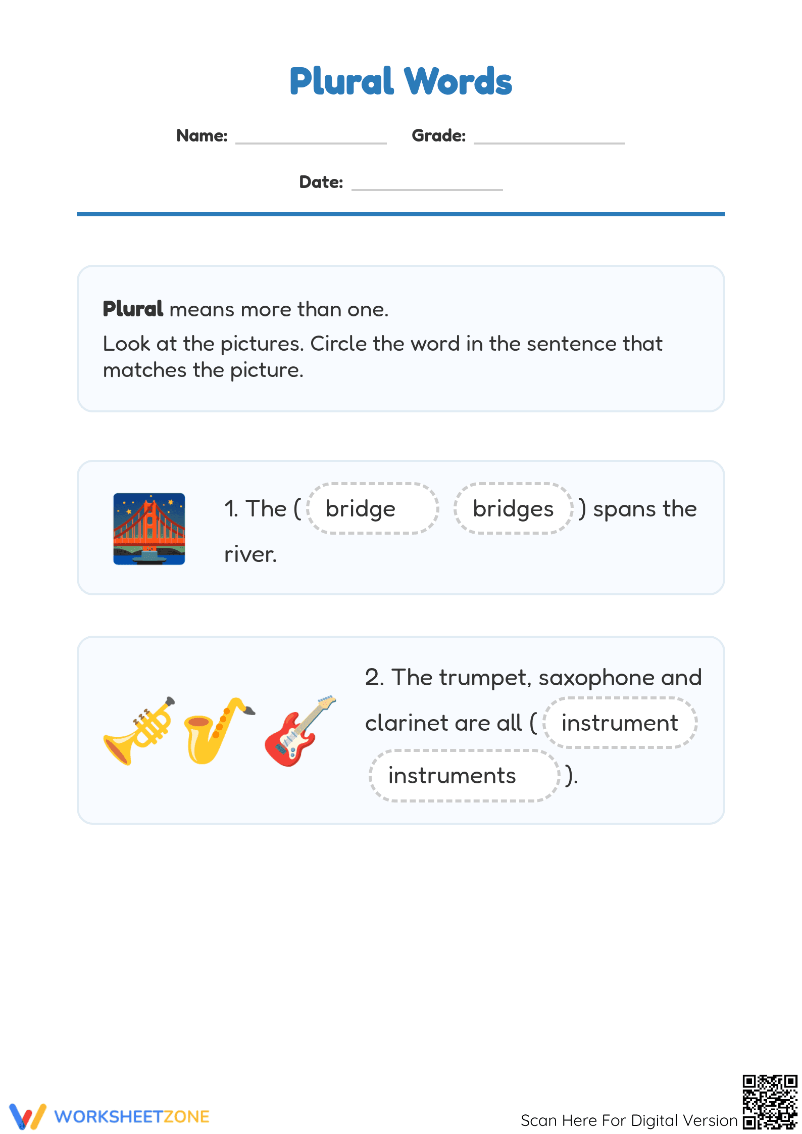 Kindergarten Plural Words — Printable No-Prep Worksheet - Page 1