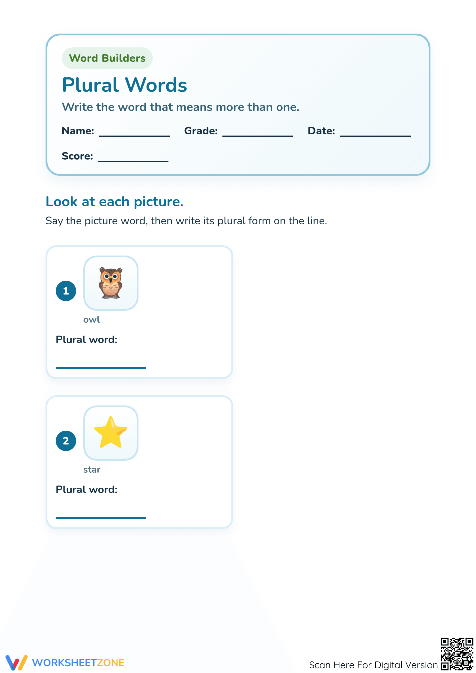 Plural Nouns Practice Worksheet | Grade 1 Essential - Page 1