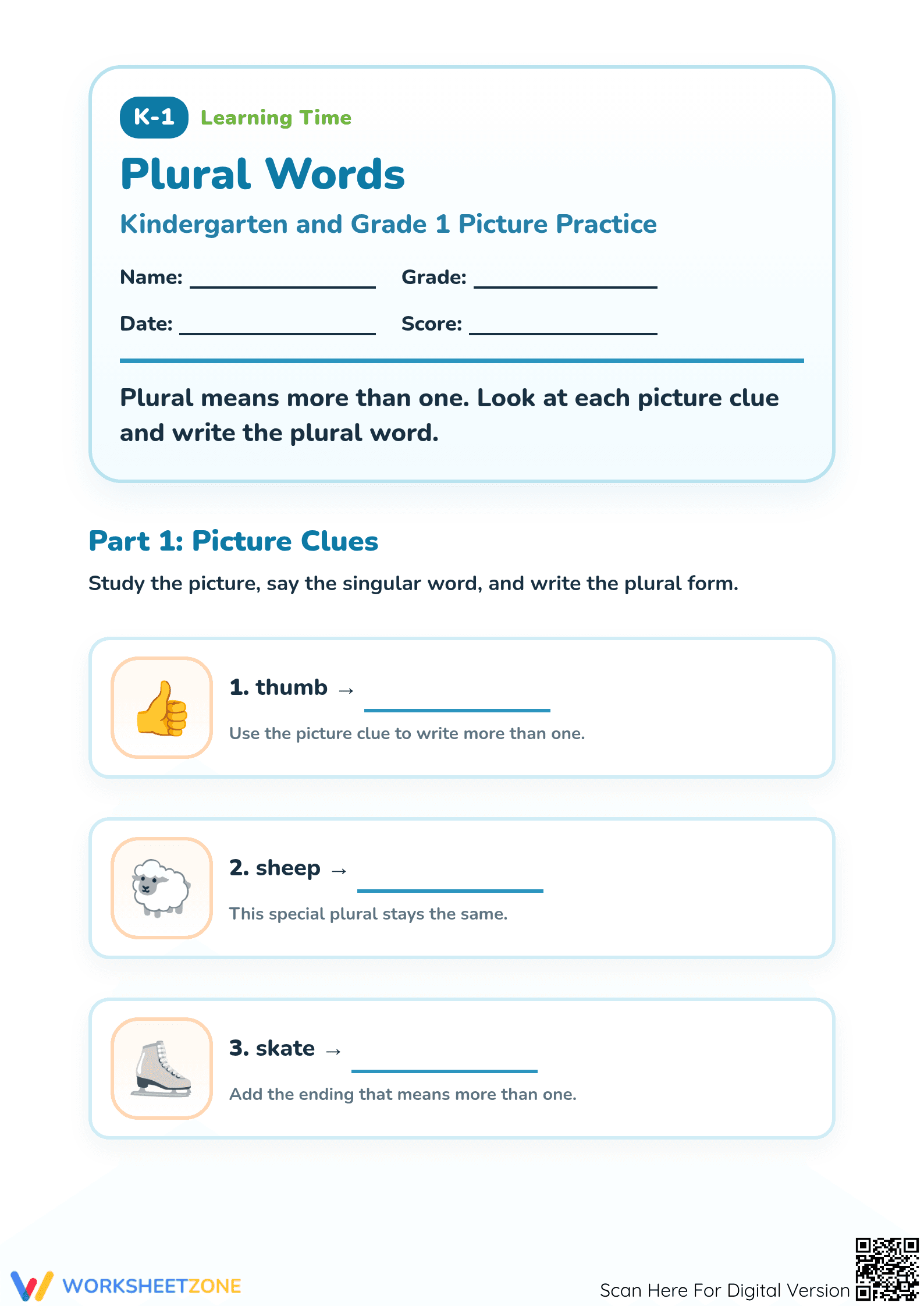 Essential Plural Words Worksheet | Grade 1 Printable - Page 1