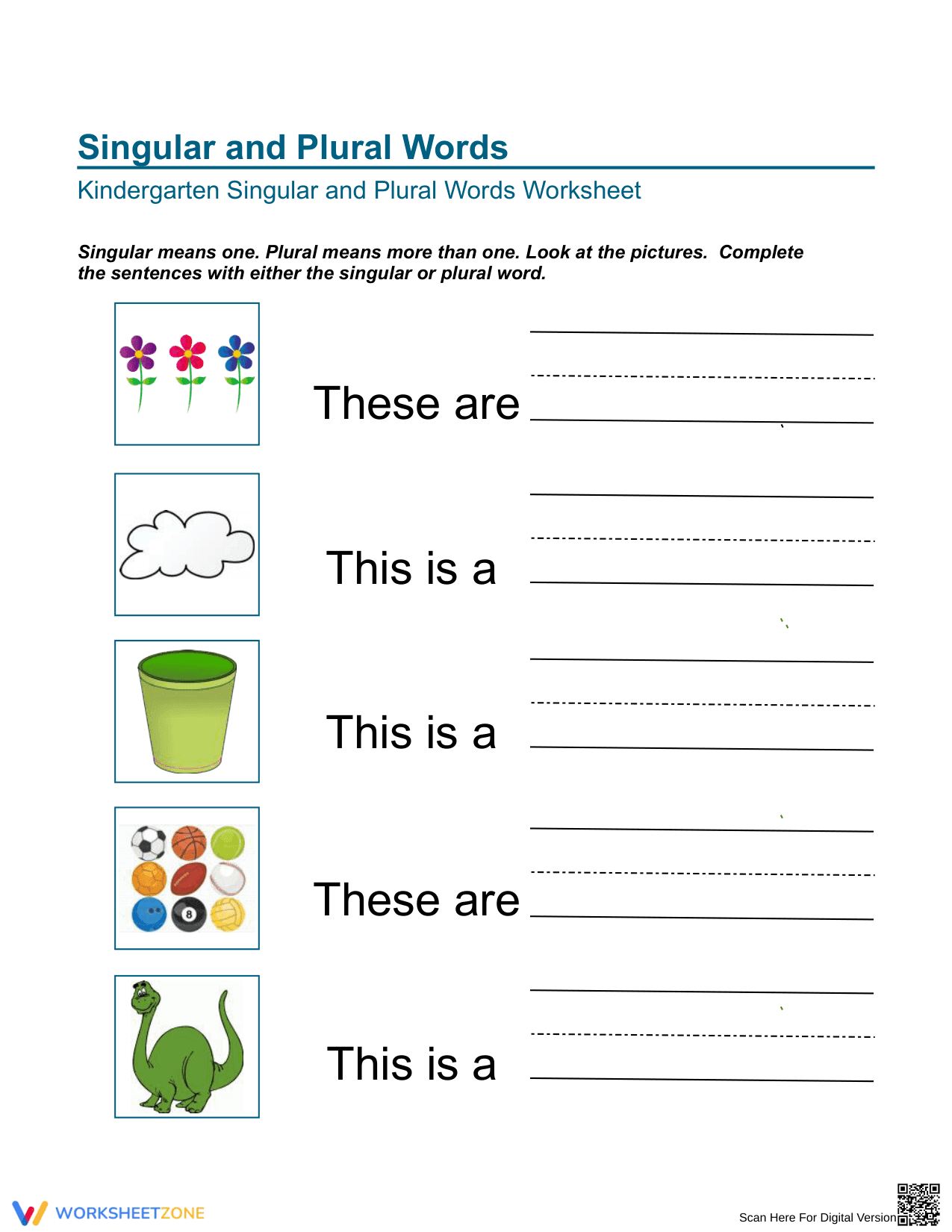 Singular & Plural Nouns Printable | Grade K ELA - Page 1