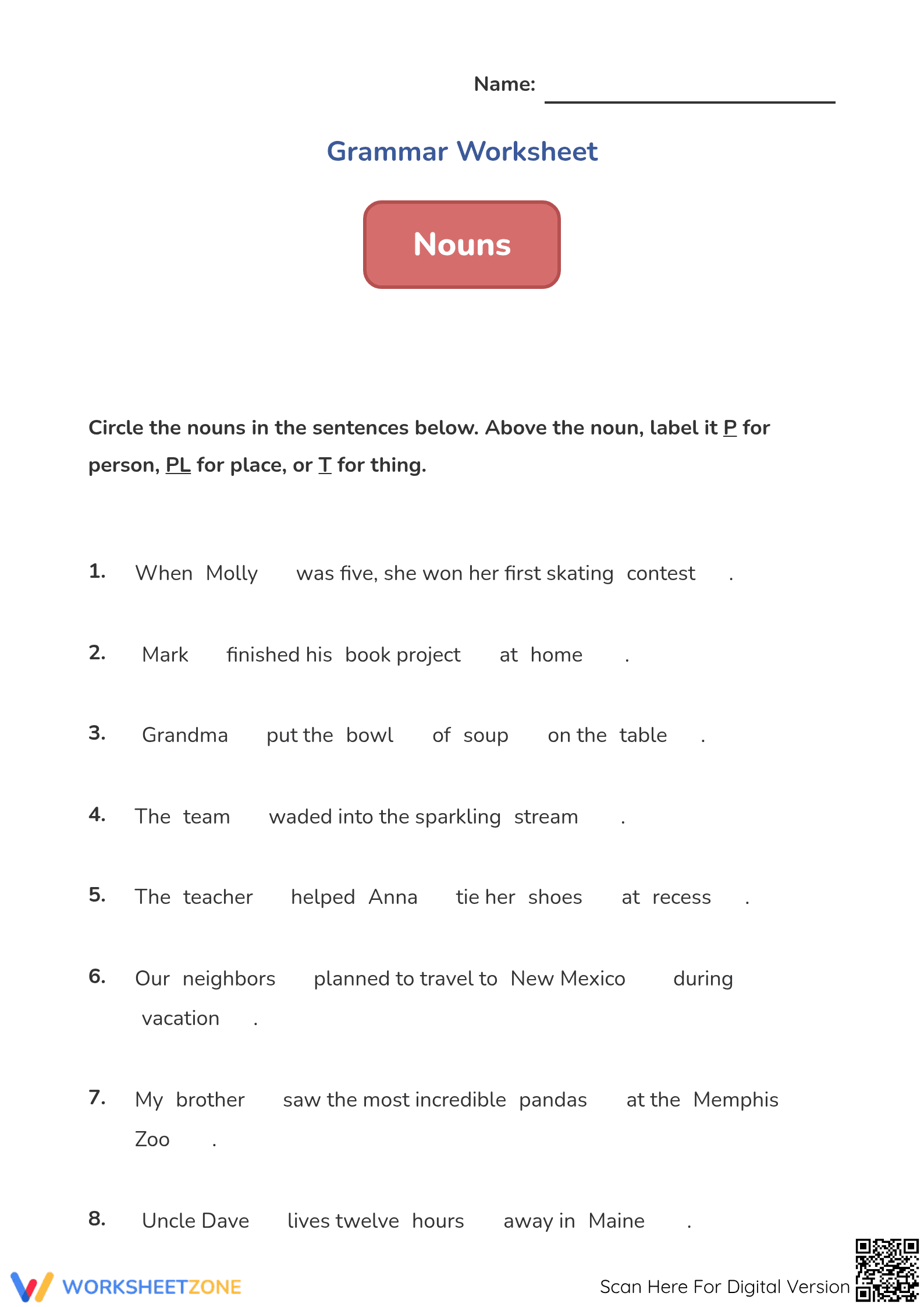 Grade 1 Nouns Worksheet — Printable No-Prep Practice - Page 1