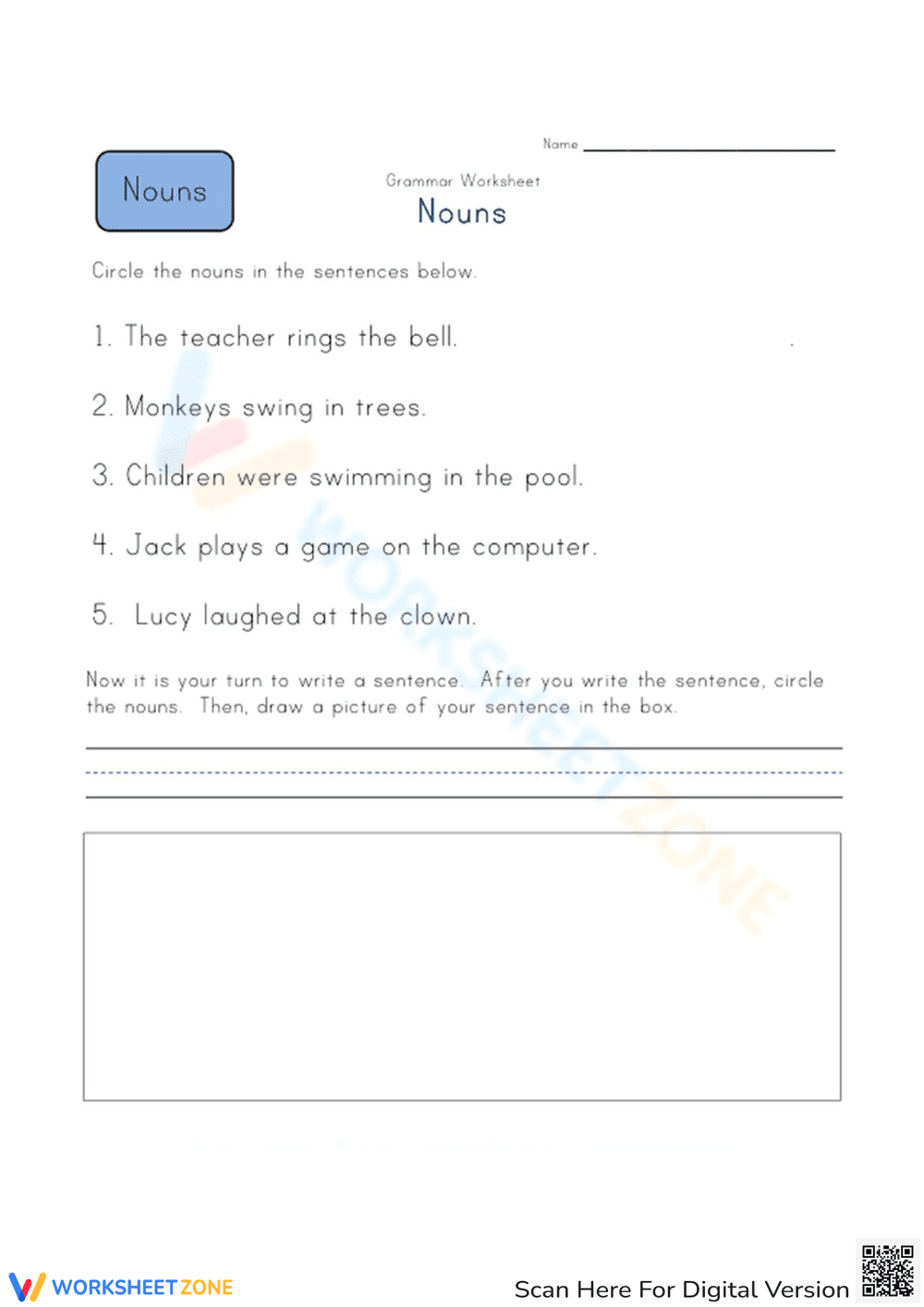 Grammar Worksheet: Identifying Nouns - Page 1