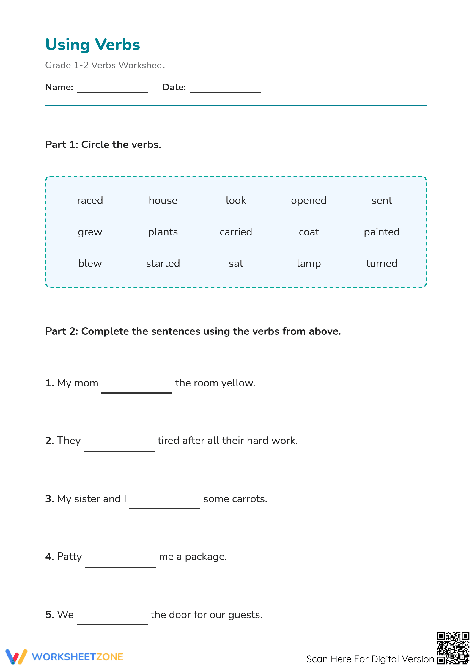 Grade 1 Verbs Worksheet — Printable No-Prep Practice - Page 1