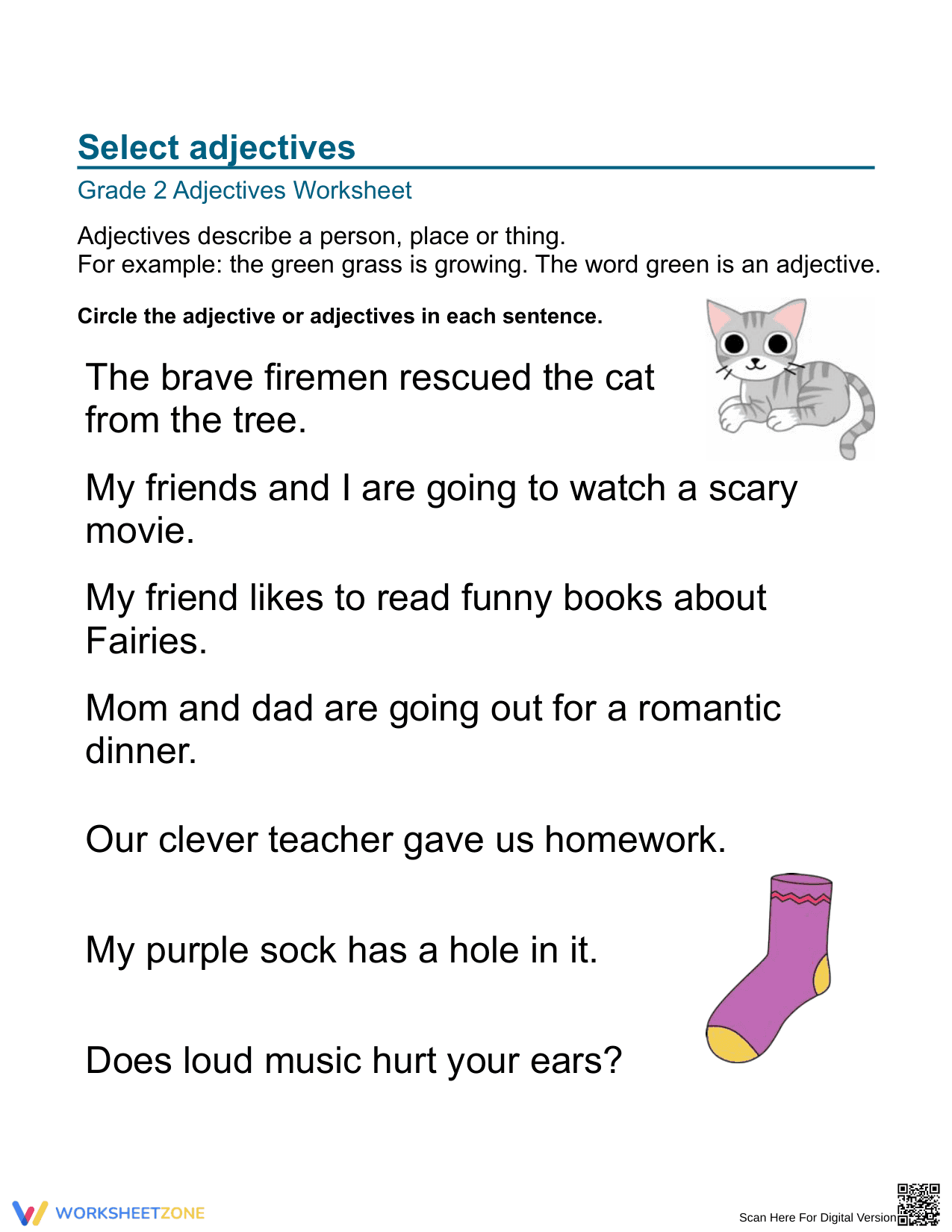 Grade 2 Adjectives — Printable No-Prep Worksheet - Page 1